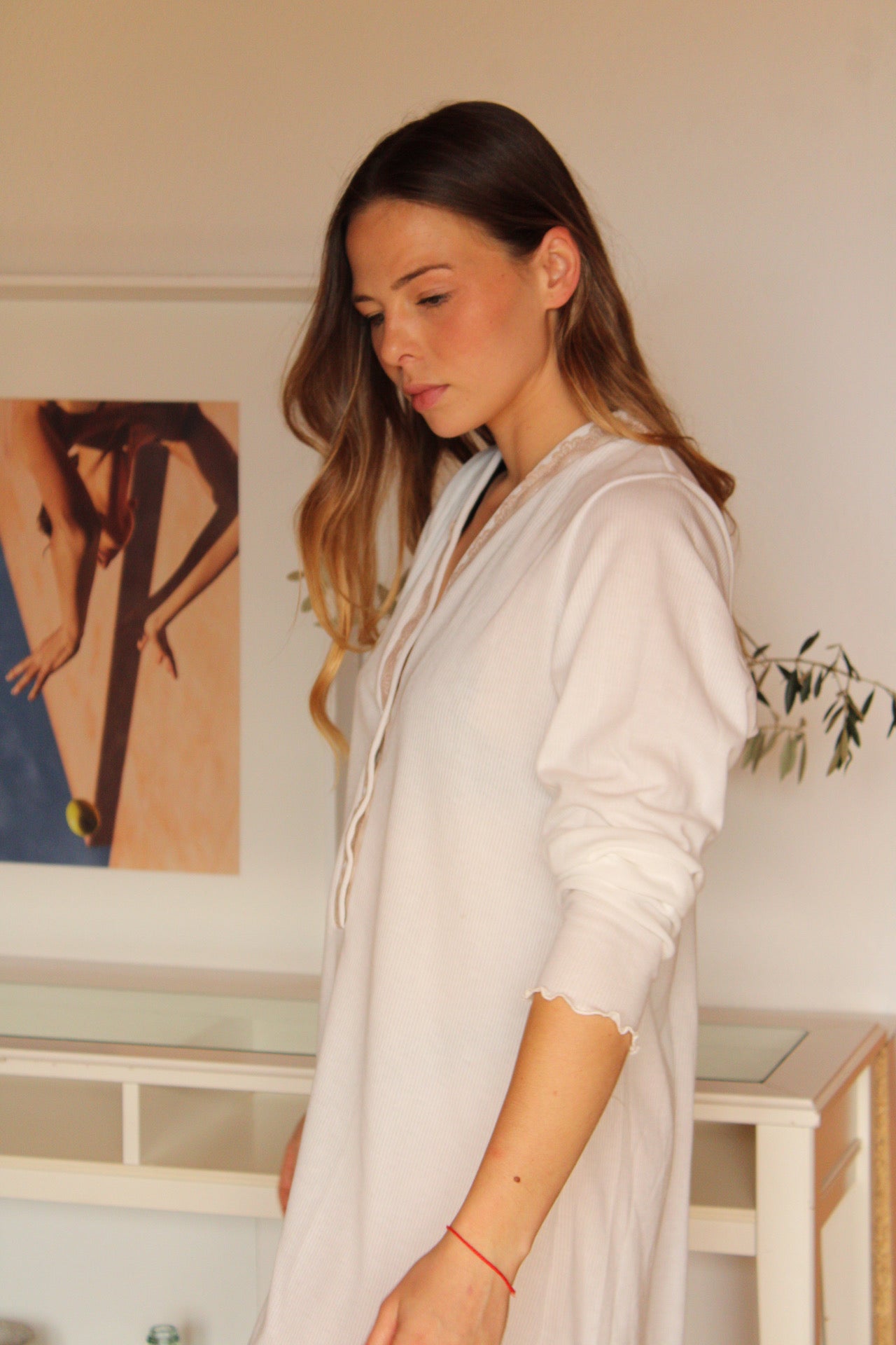 Camisón Tablilla Manga Larga Canalé Blanco