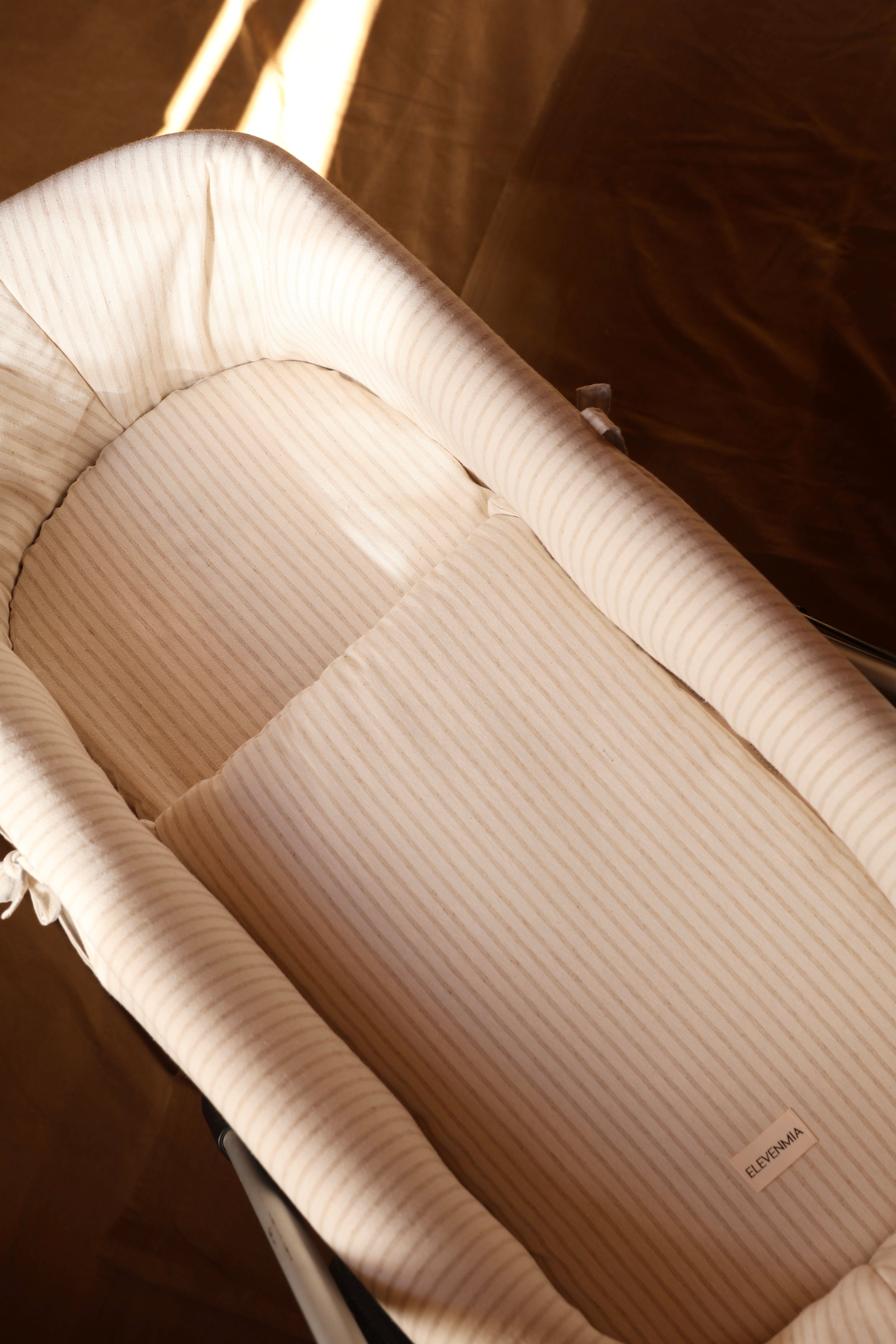 Vestidura Cochecito Mini Stripe Arena + Gasa Cruda Reversible