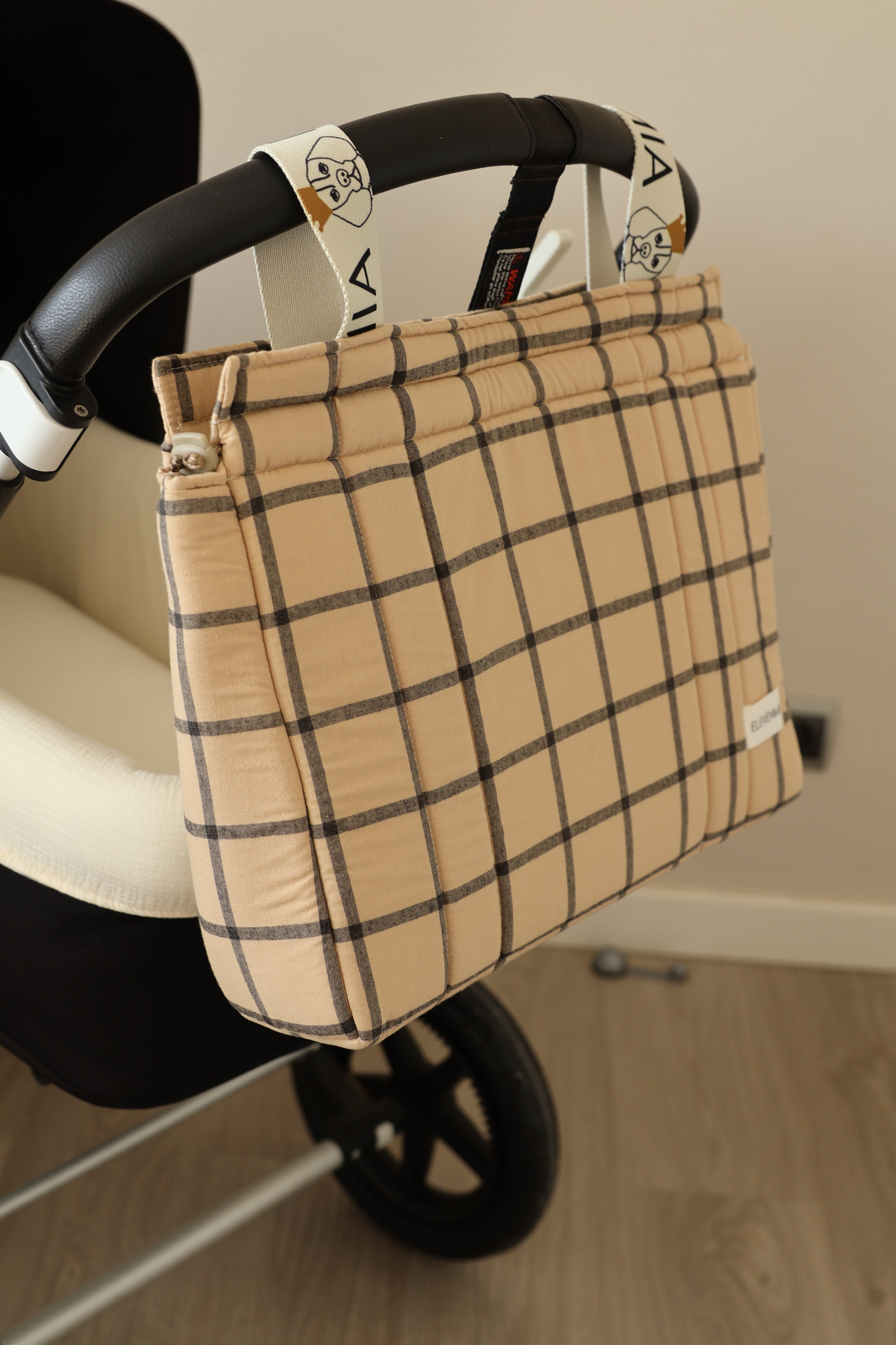 Grand sac à carreaux ocre