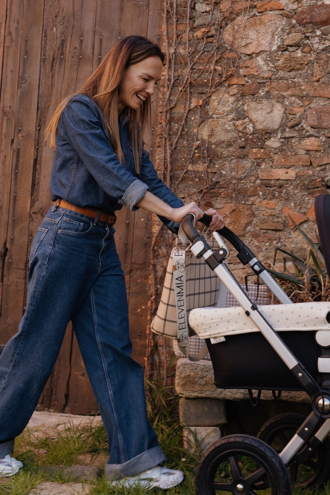 Grand sac à carreaux ocre