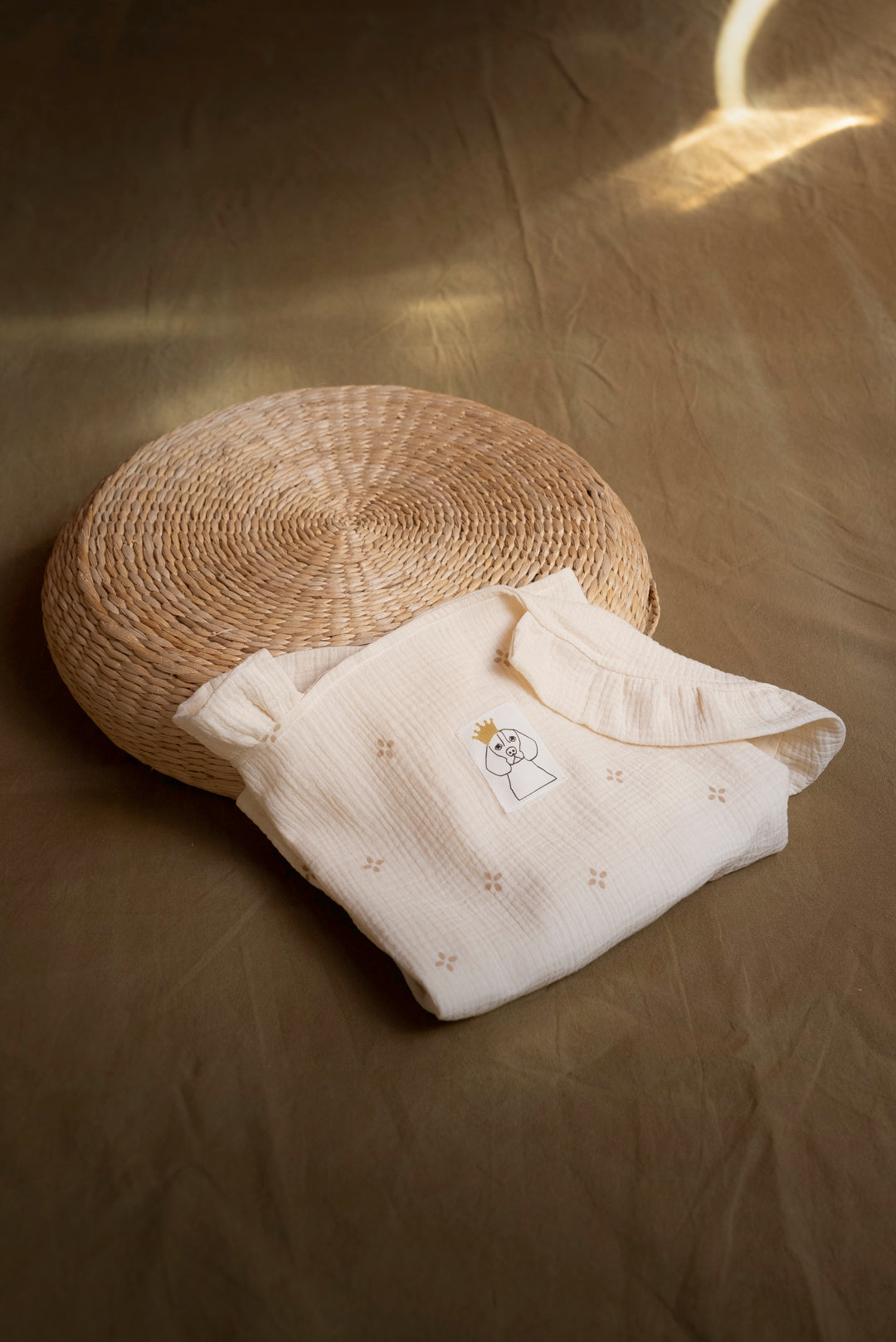 Lange en gaze imprimée Dahlia + volant en gaze brute