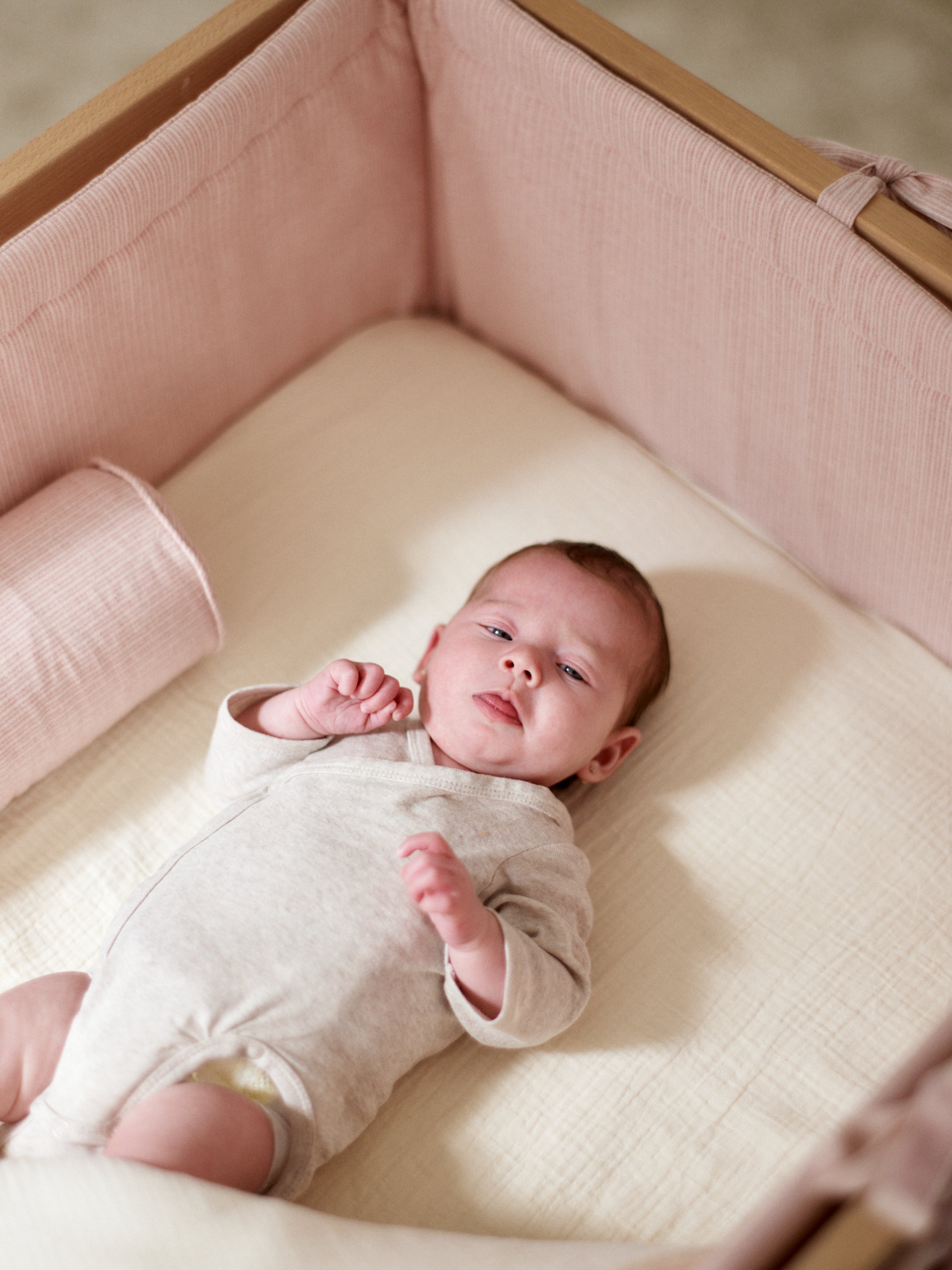 Protector Cuna Mini Stripe Rosa 60x120