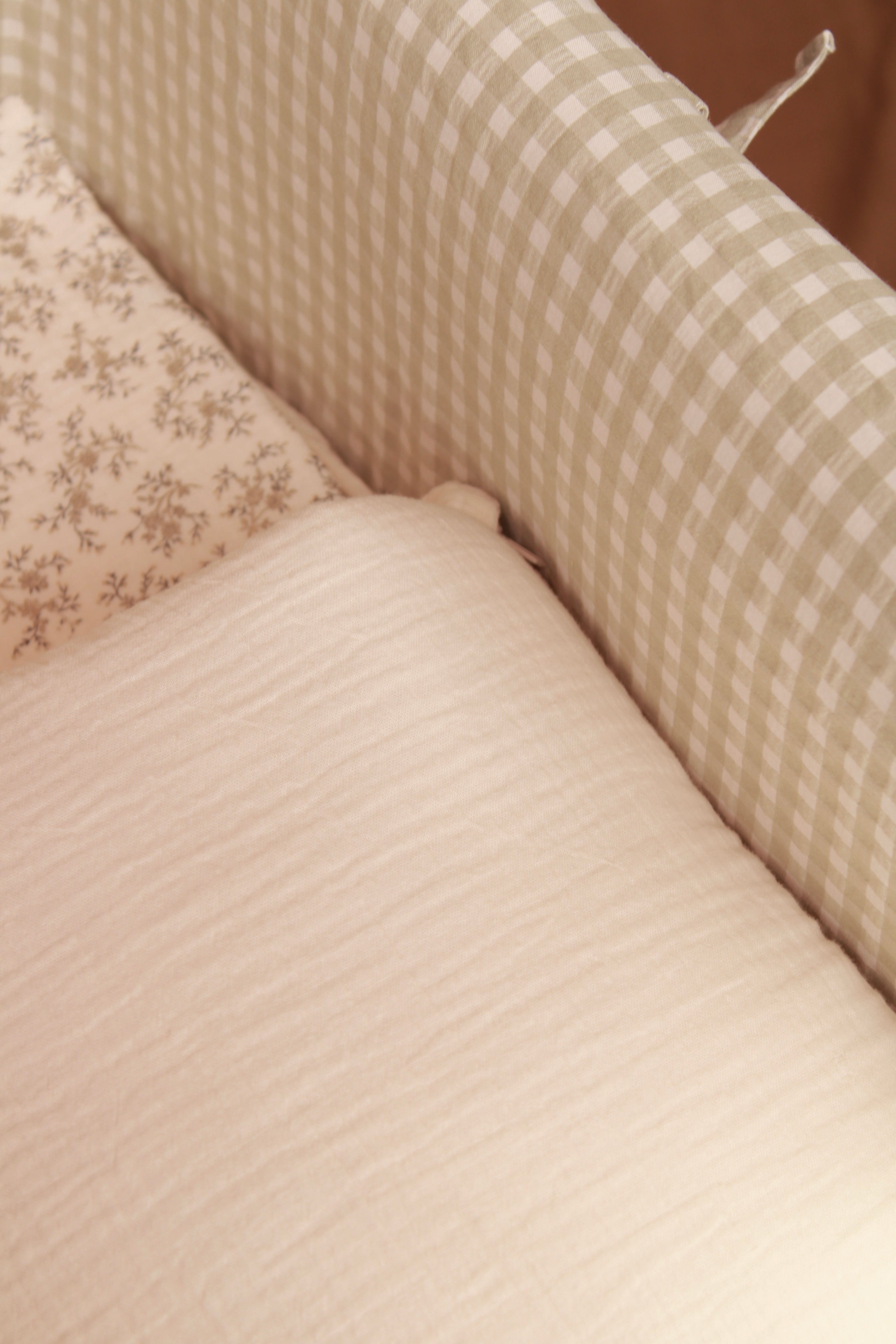 Vestidura Cochecito Vichy Matcha + Gasa Cruda Reversible