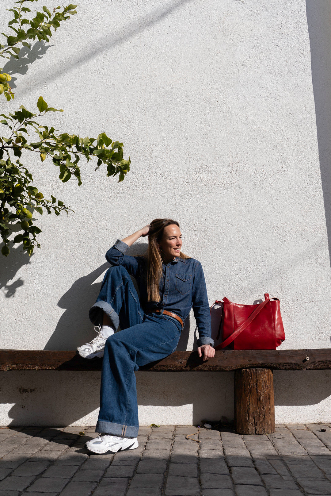 Bolso Piel con Piel Rojo Vino