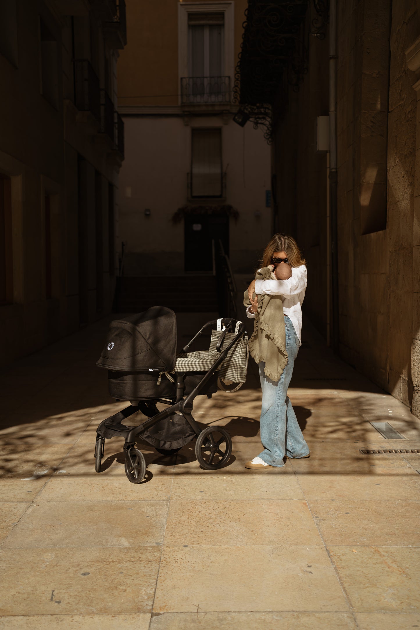 Vestidura Cochecito Vichy Militar + Gasa Cruda Reversible