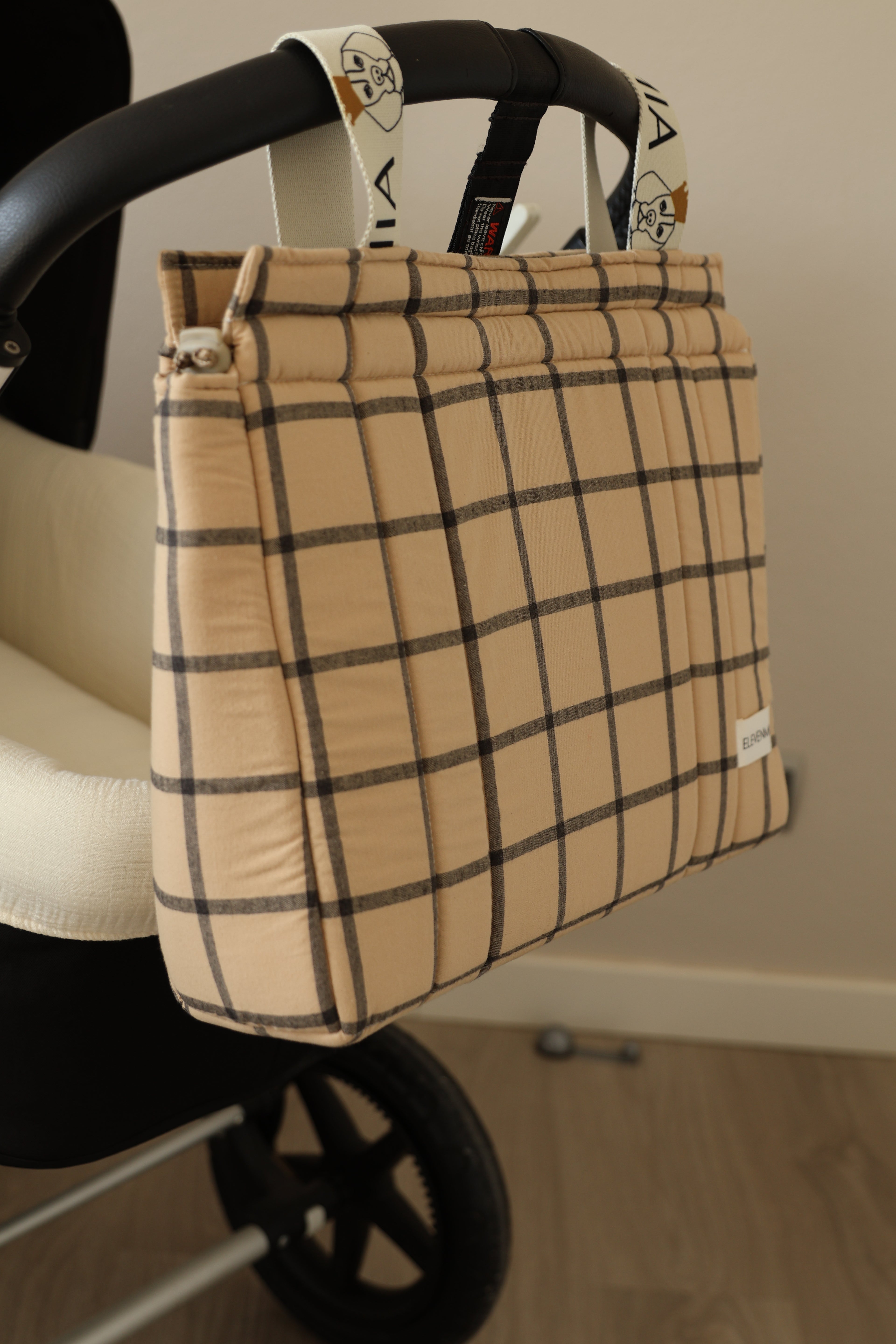 Grand sac à carreaux ocre