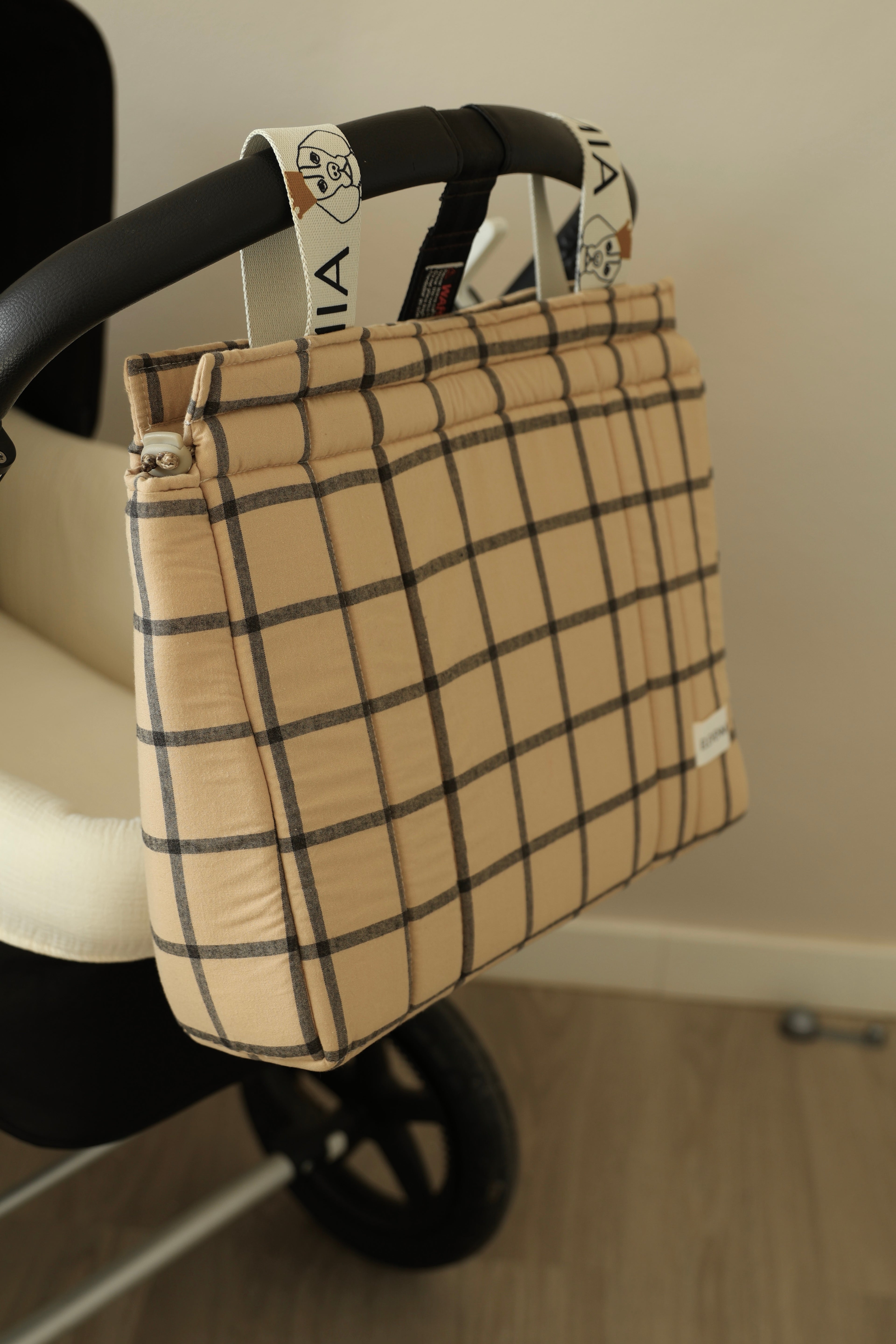 Grand sac à carreaux ocre