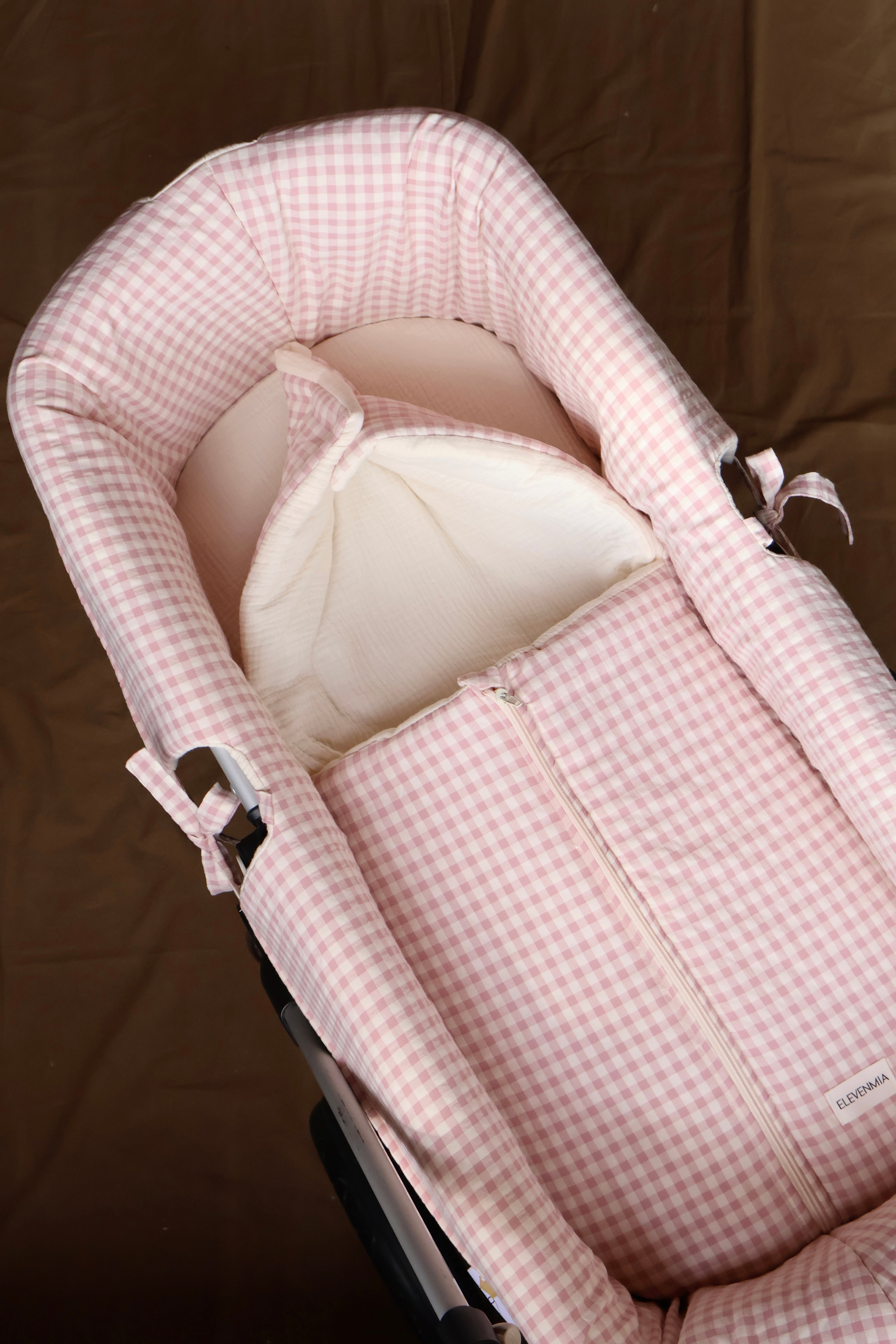 Sac panier rose Vichy + gaze brute