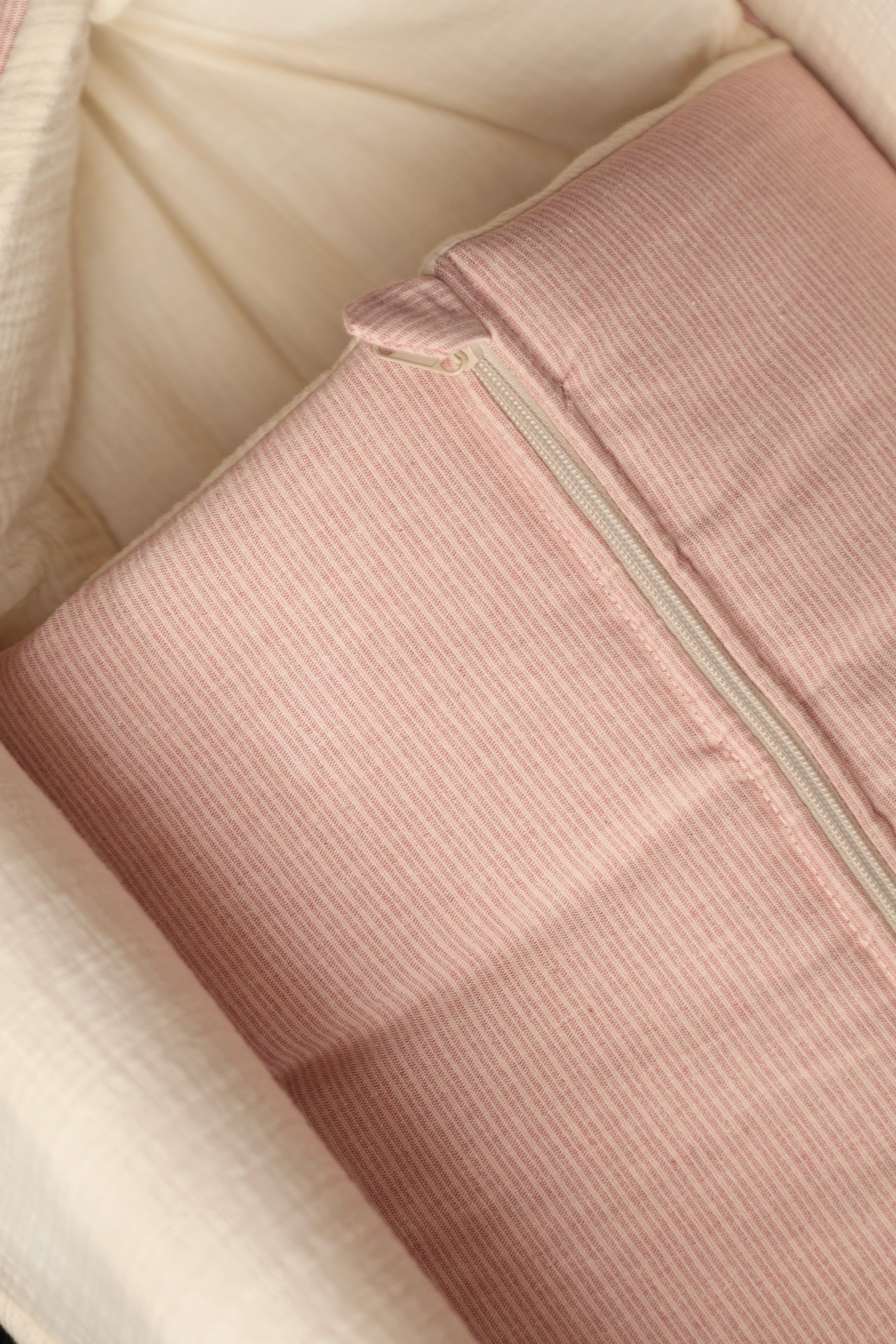 Saco Capazo Mini Stripe Rosa+ Gasa Cruda