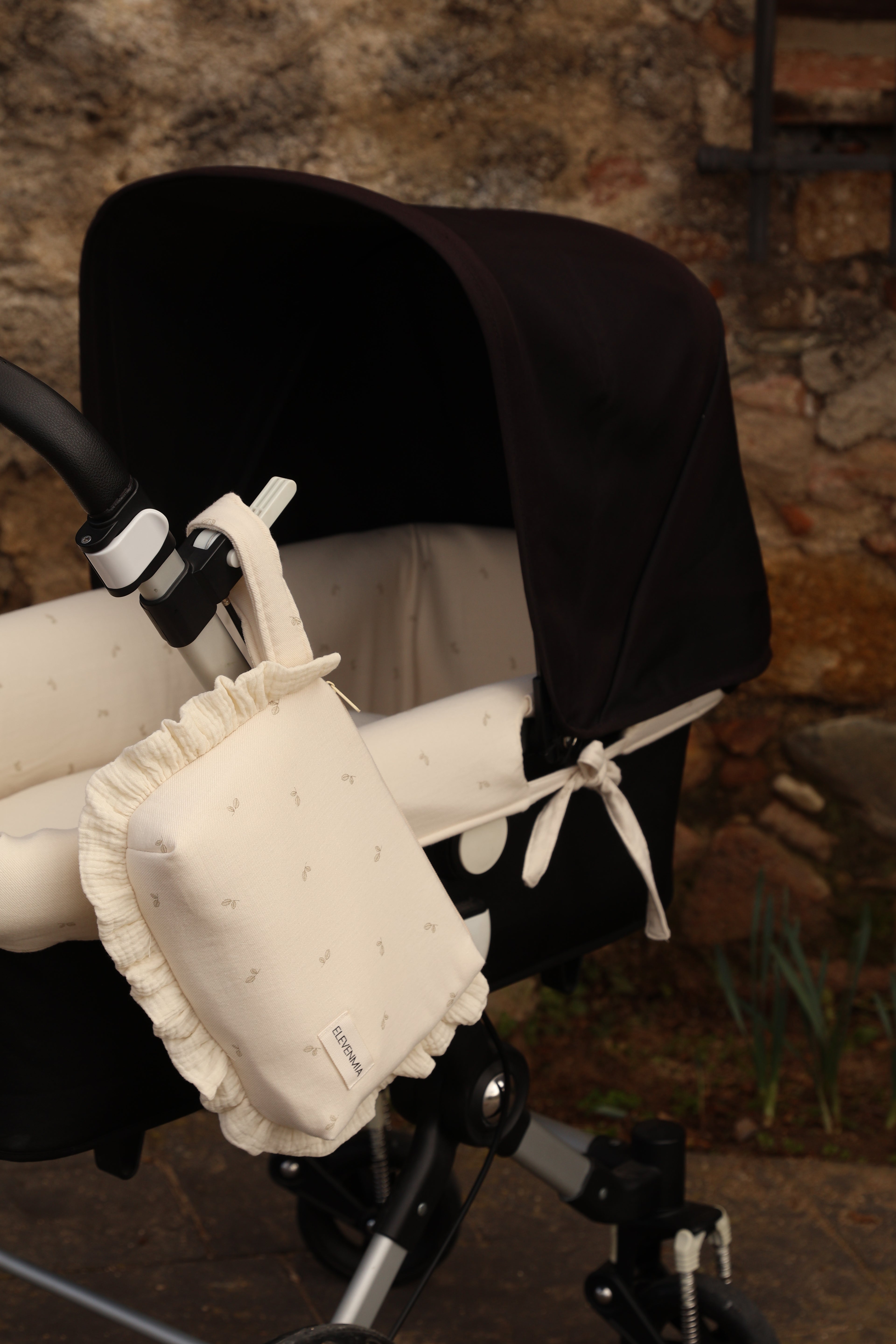 Vestidura Cochecito Cello Oliva + Gasa Cruda Reversible