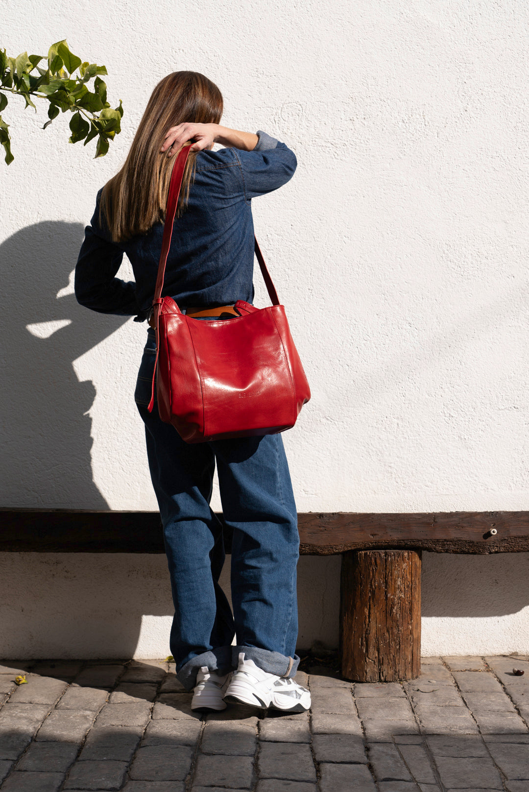 Bolso Piel con Piel Rojo Vino