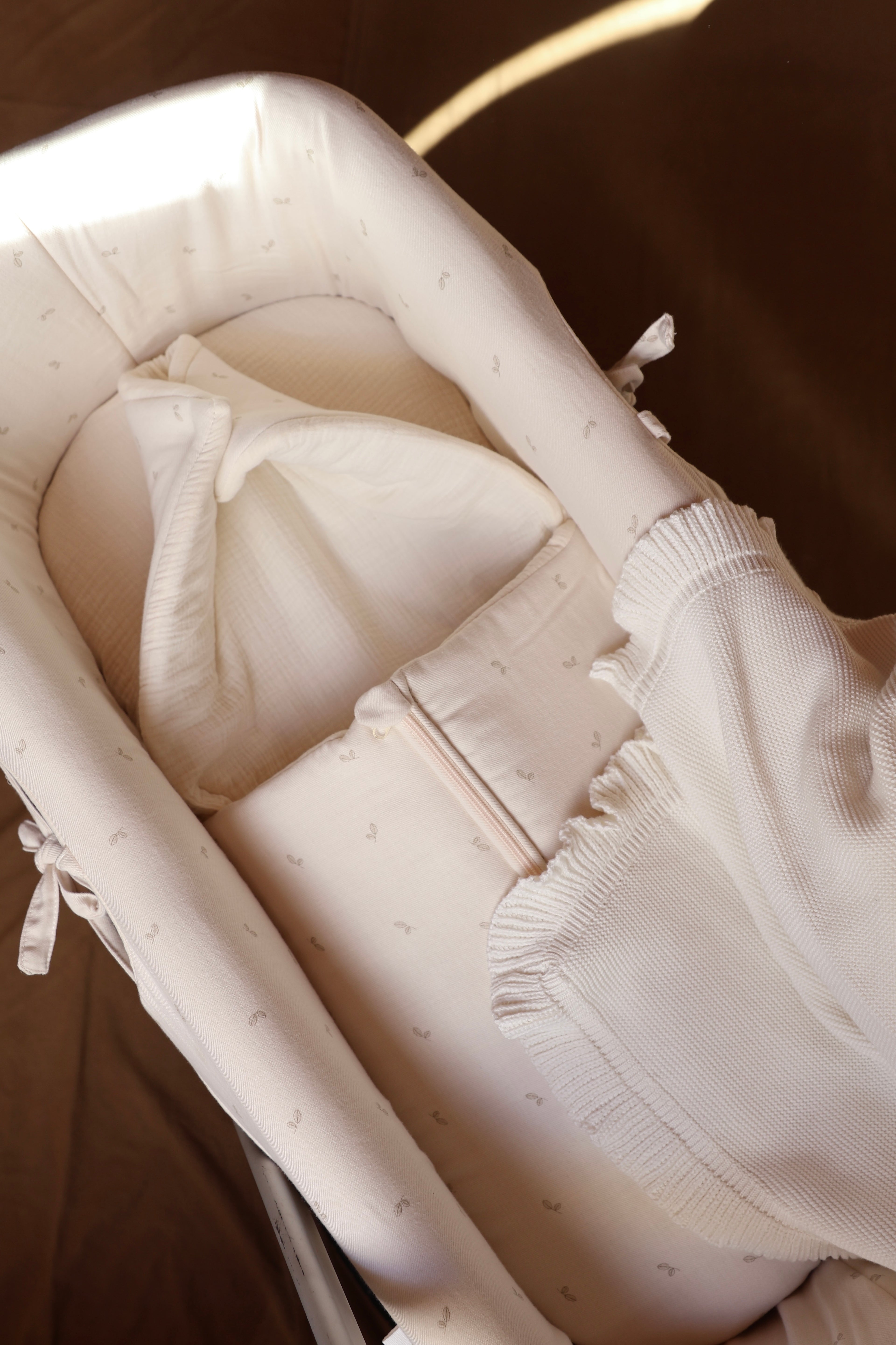 Vestidura Cochecito Cello Oliva + Gasa Cruda Reversible