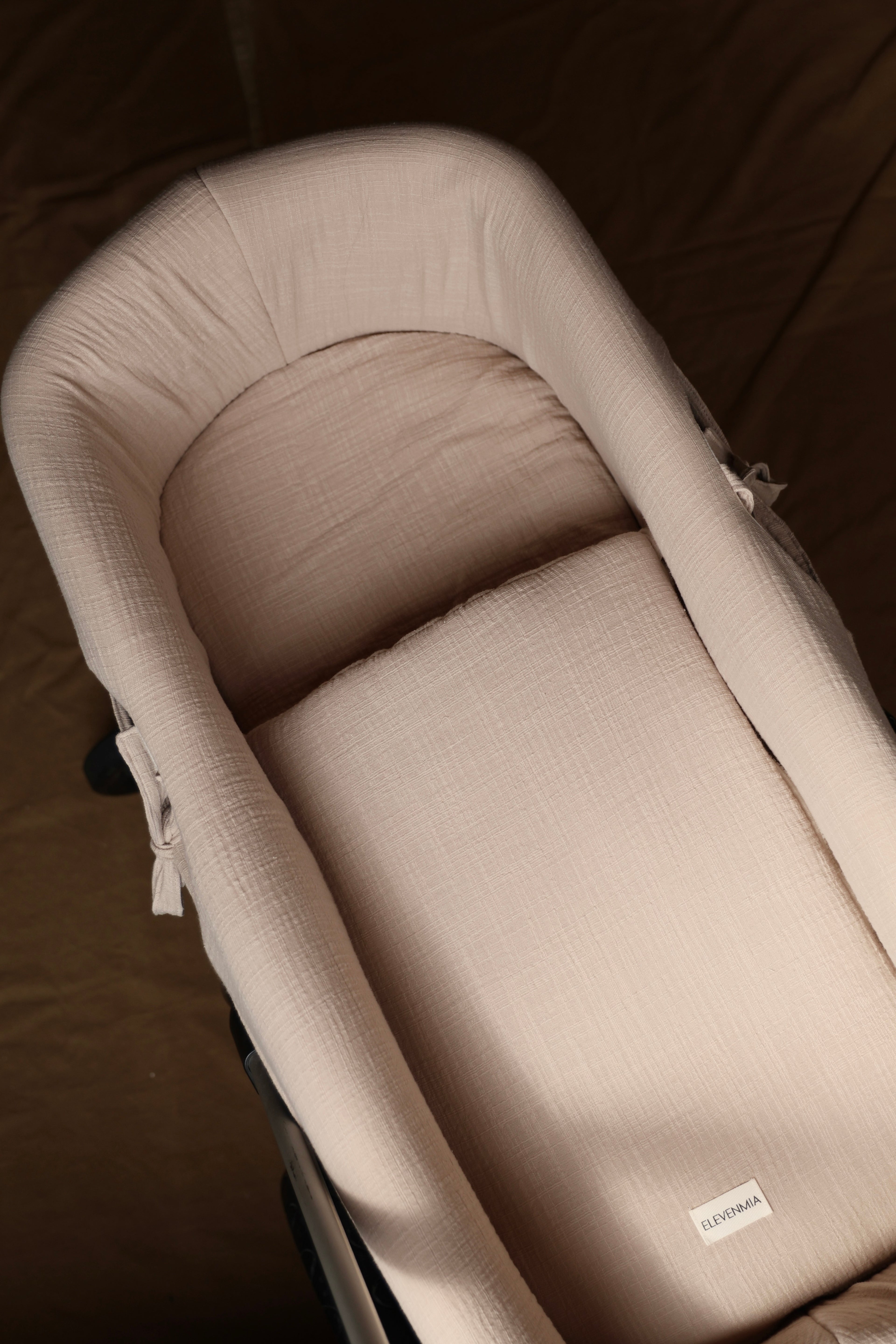 Vestidura Cochecito Gasa Rústica Arena + Gasa Cruda Reversible