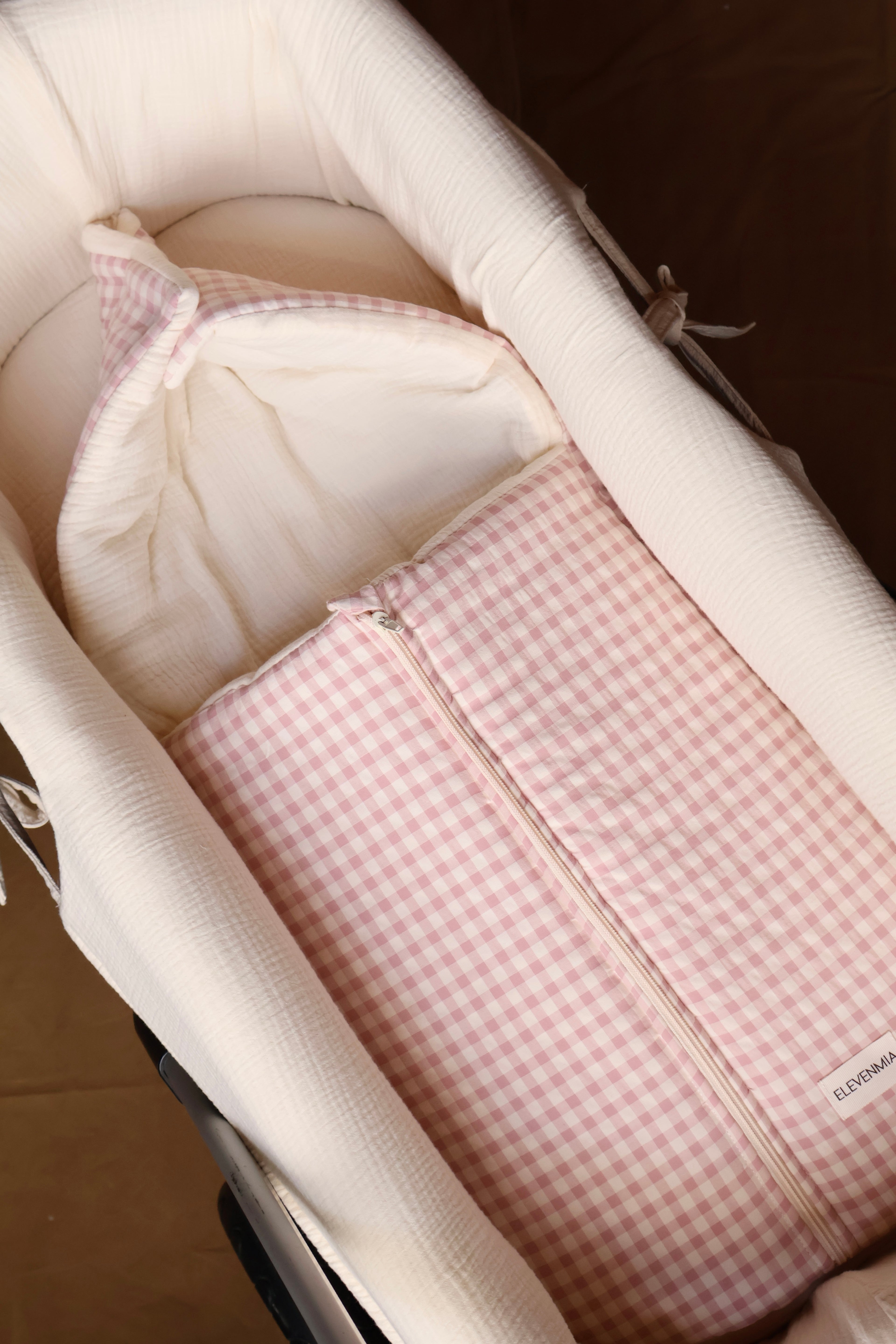 Sac panier rose Vichy + gaze brute