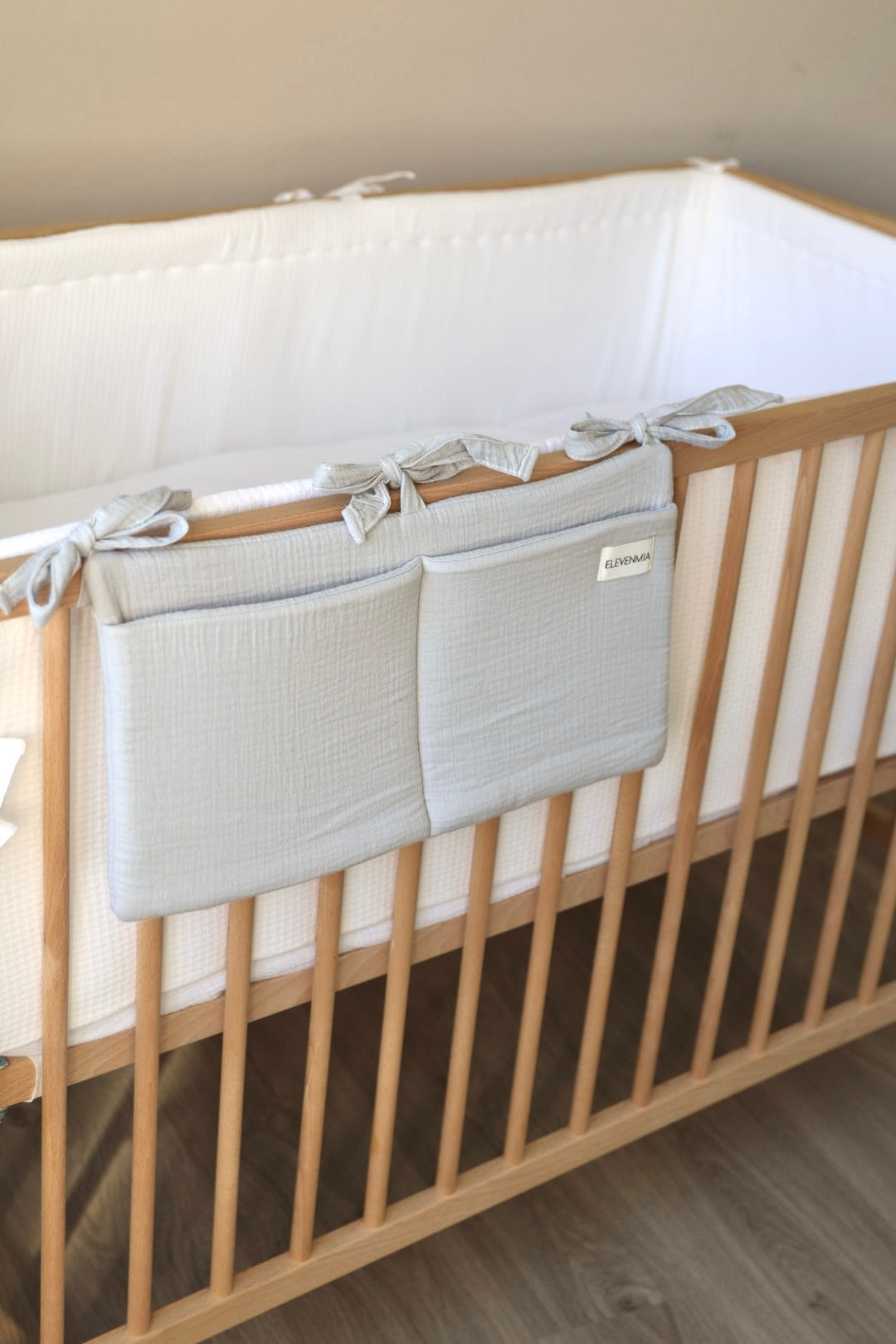 Grey Muslin Crib Organizer