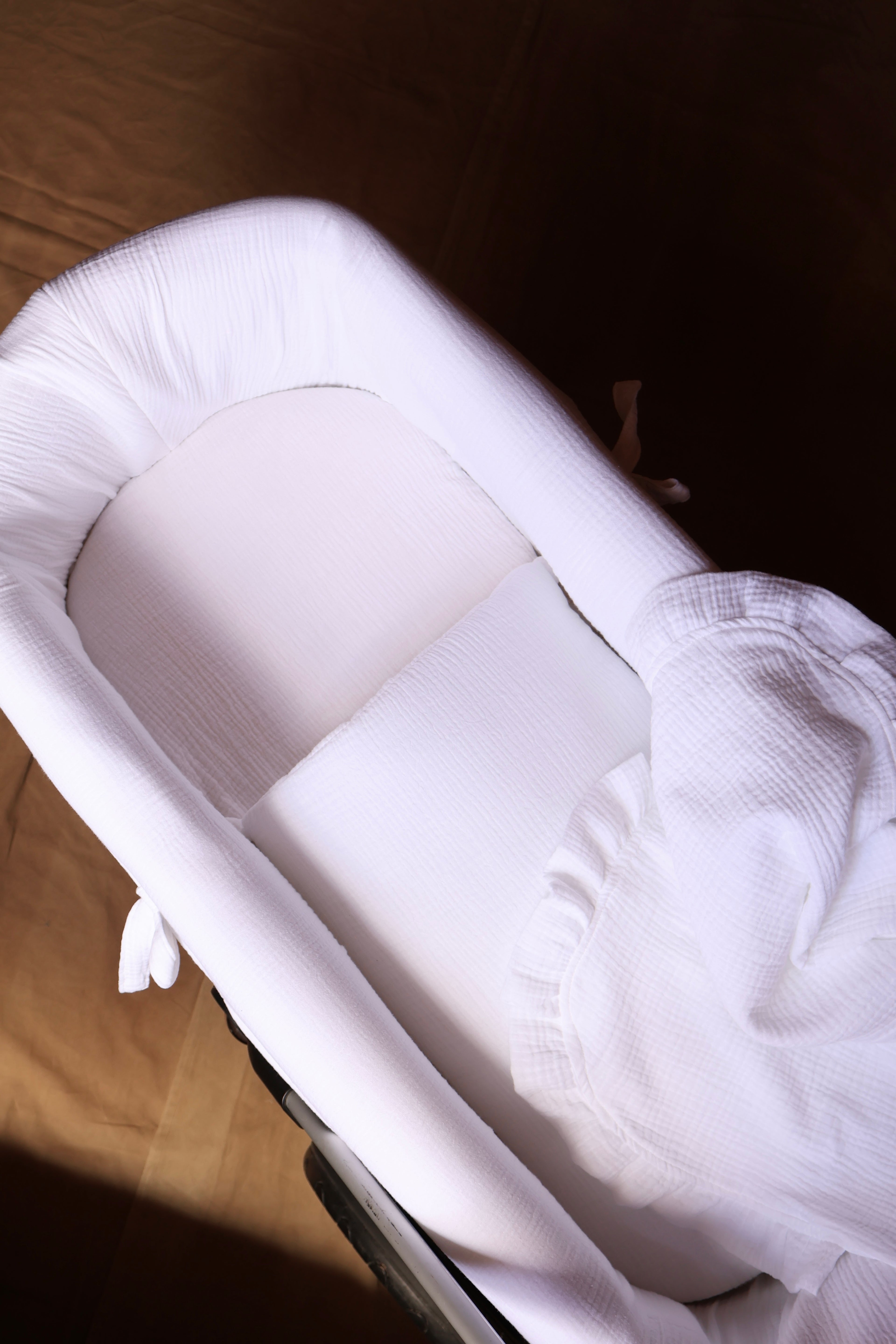 Lange en gaze blanche + volant en gaze blanche