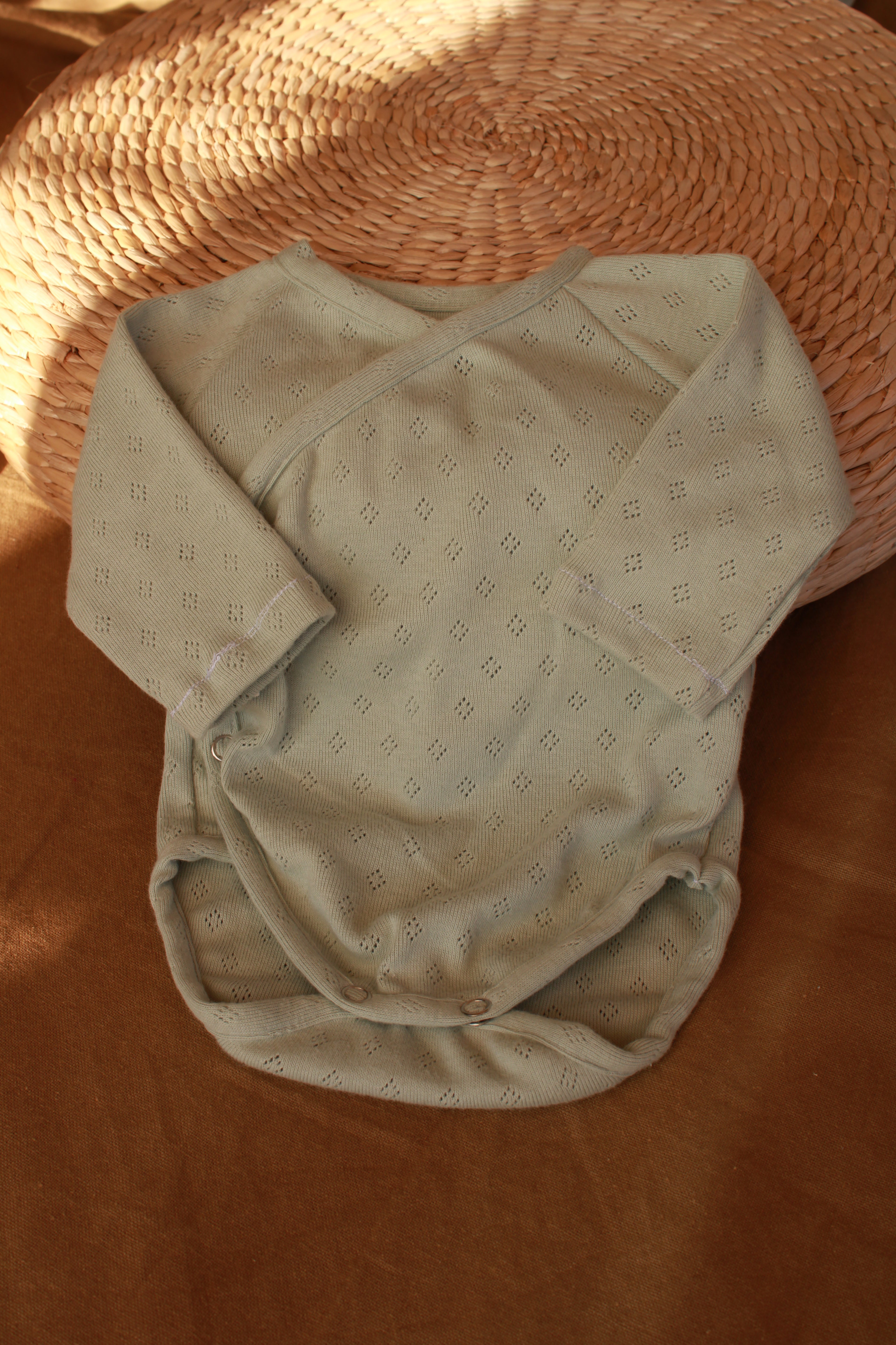 Conjunto Punto Calado Verde Agua Body + Polainas + Gorro Nudo