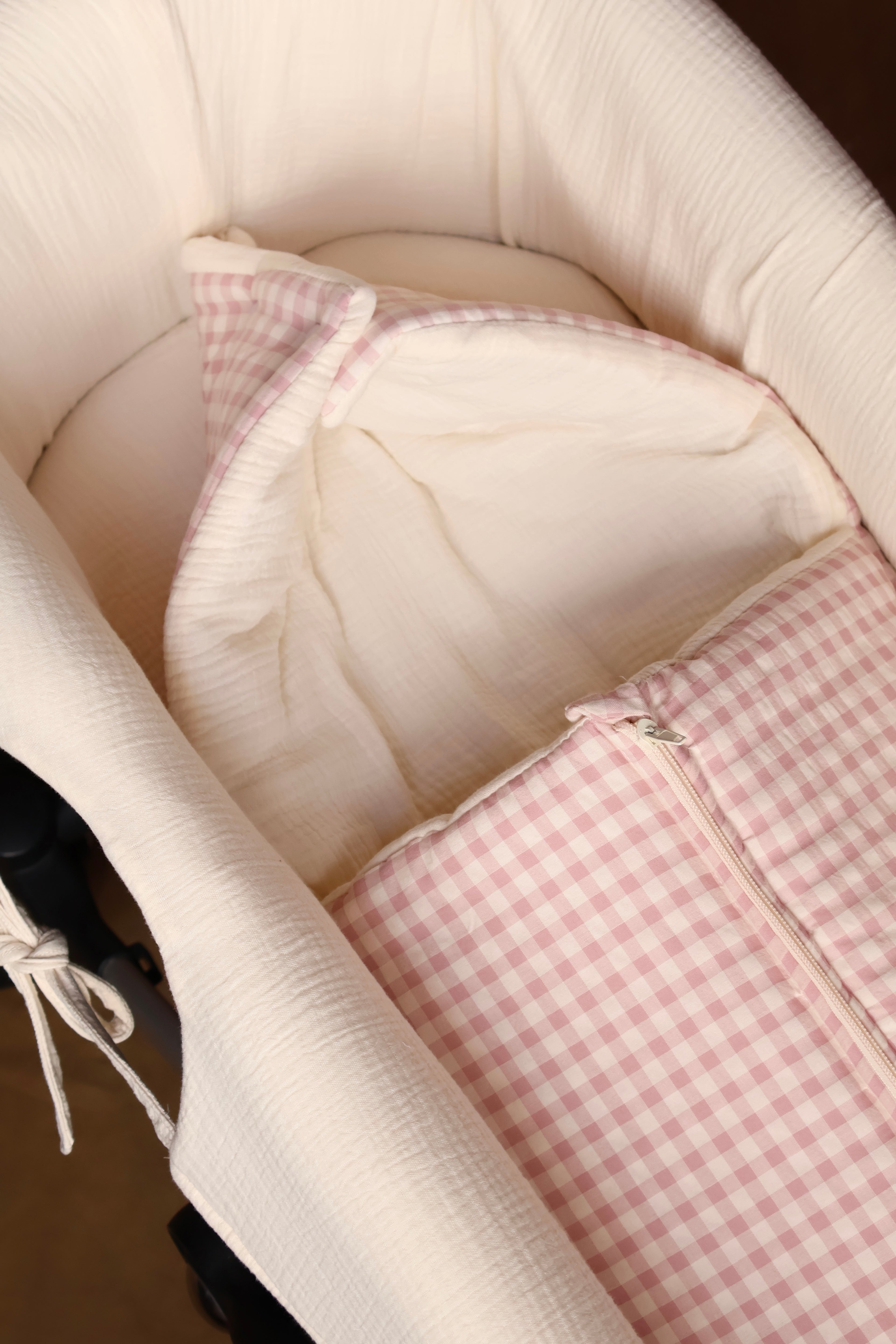 Sac panier rose Vichy + gaze brute