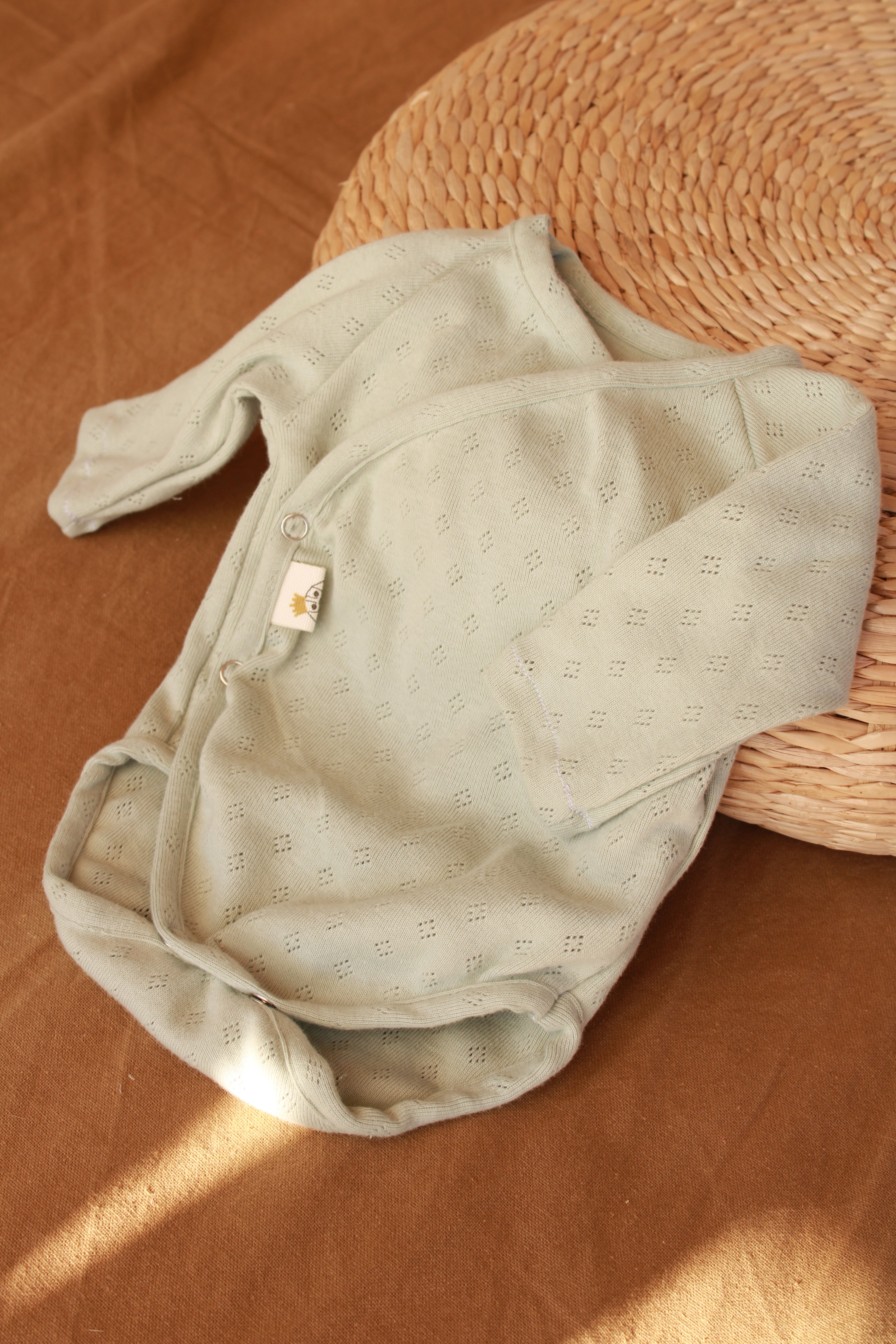 Conjunto Punto Calado Verde Agua Body + Polainas + Gorro Nudo