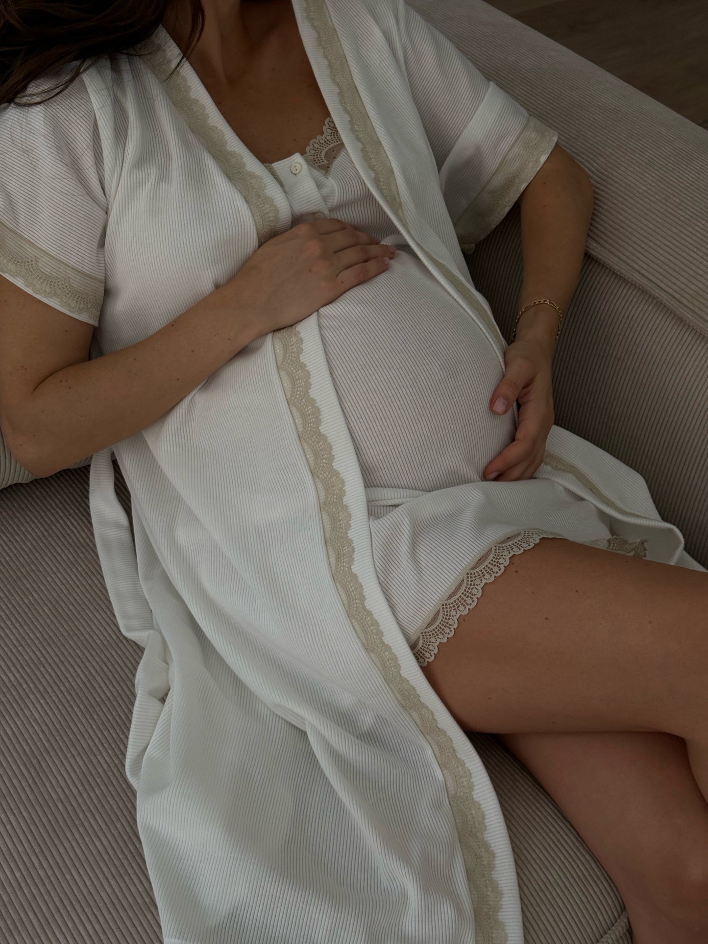 Camisón Maternity Tirante Blonda Canalé BLANCO