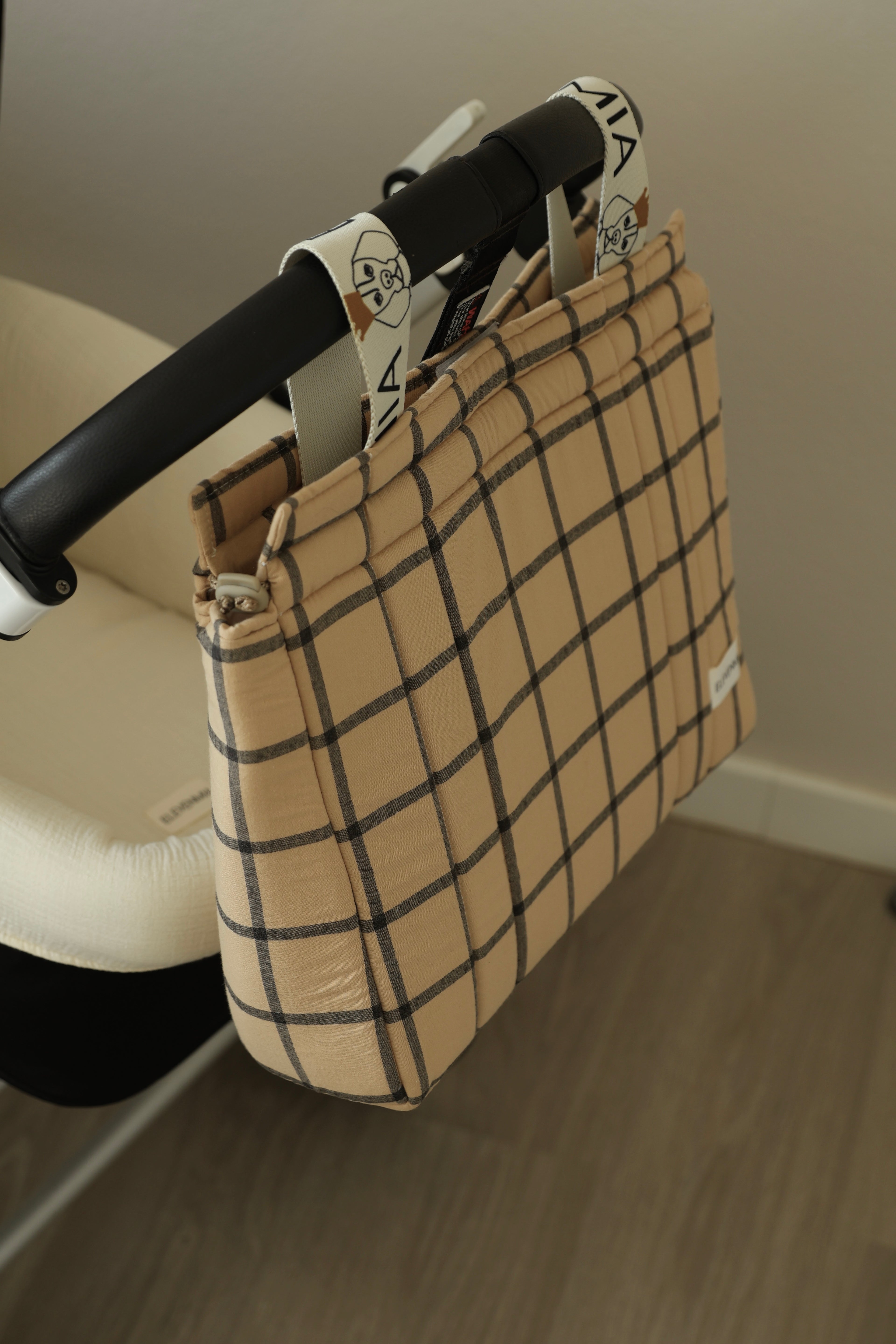 Grand sac à carreaux ocre