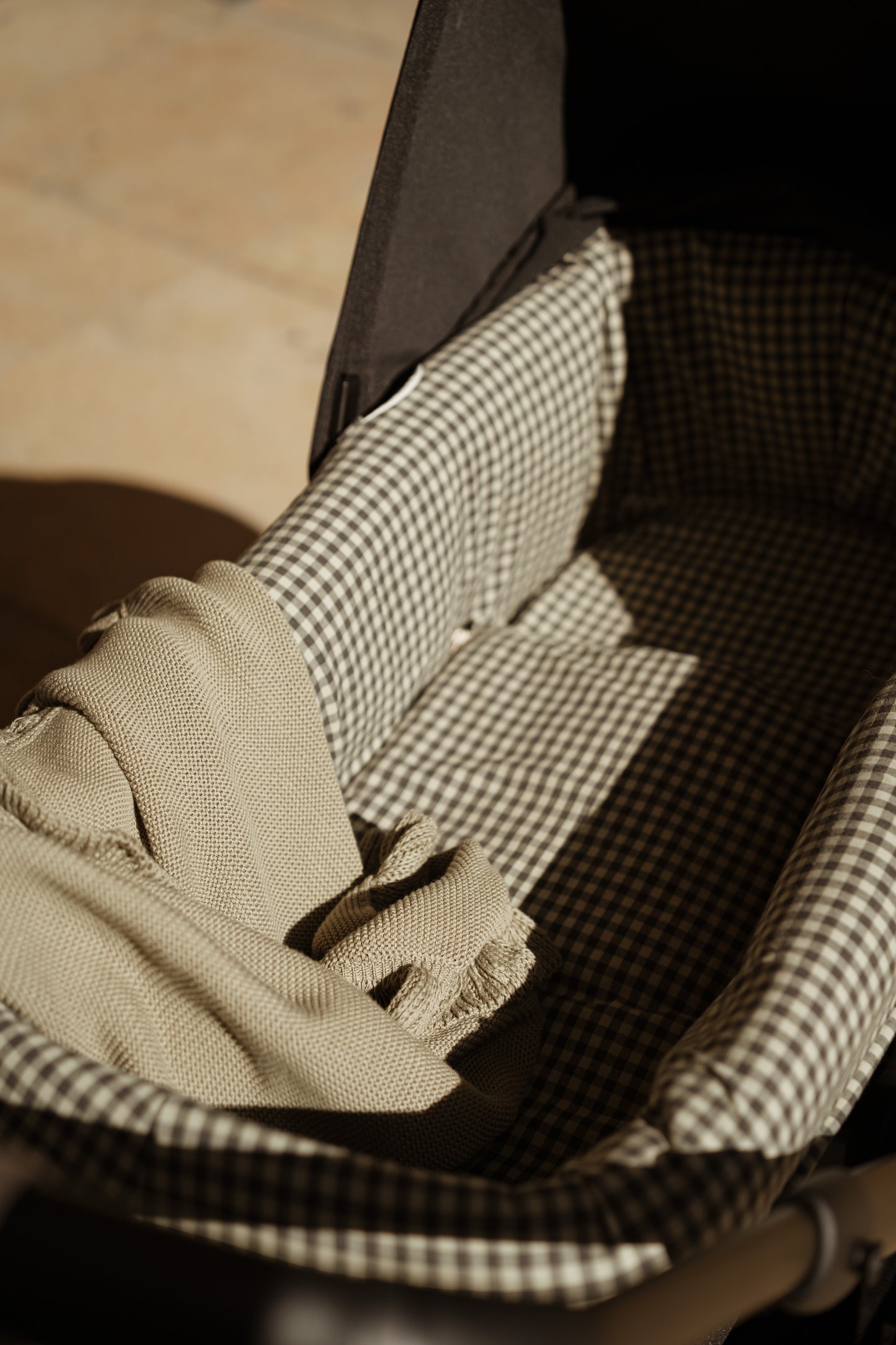 Vestidura Cochecito Vichy Militar + Gasa Cruda Reversible