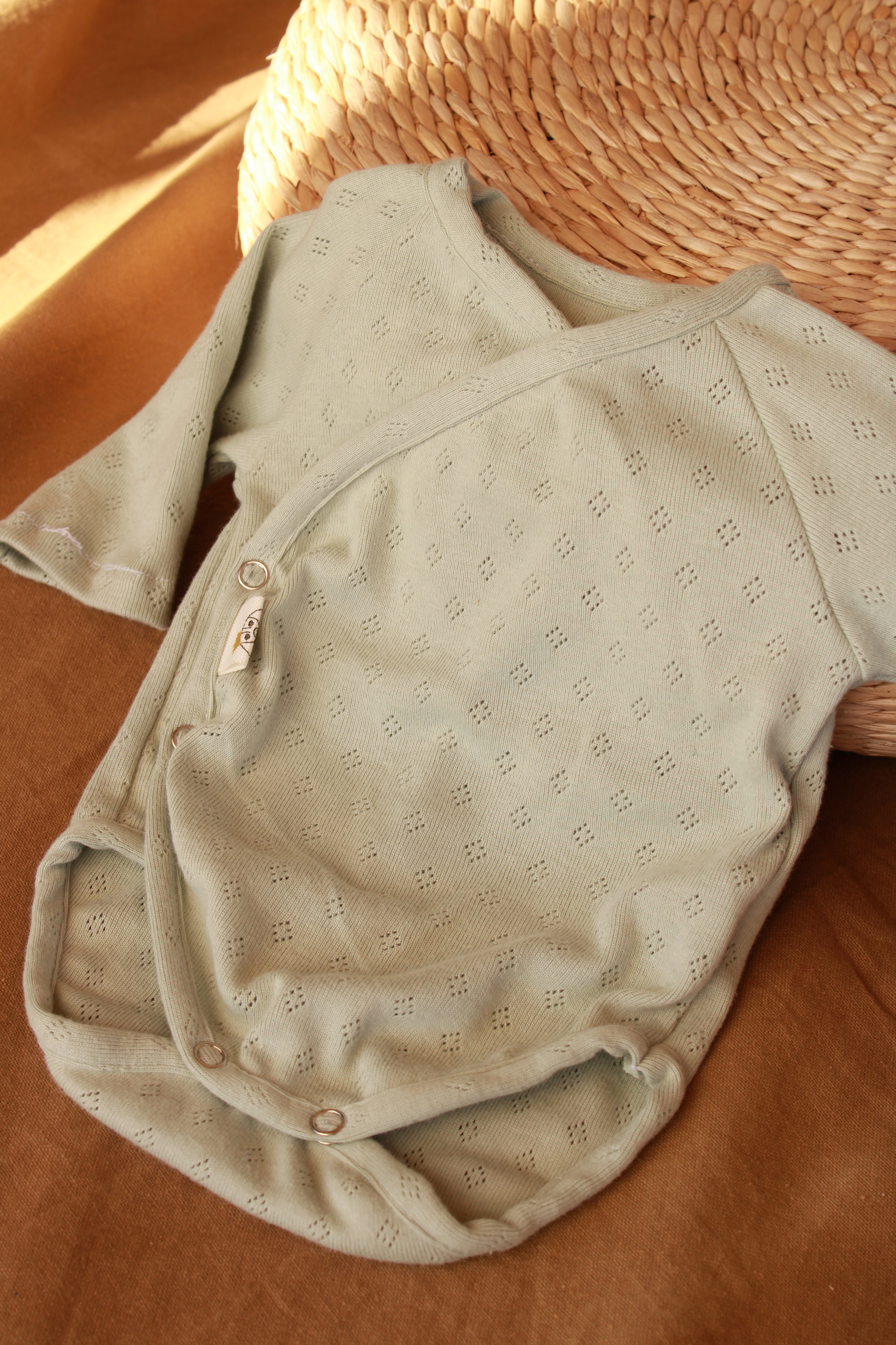 Conjunto Punto Calado Verde Agua Body + Polainas + Gorro Nudo