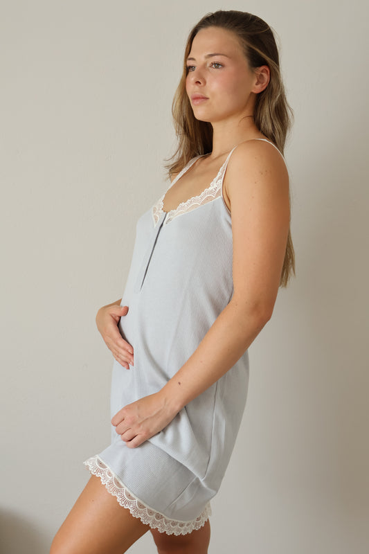 Camisón Maternity Tirante Blonda Canalé GRIS