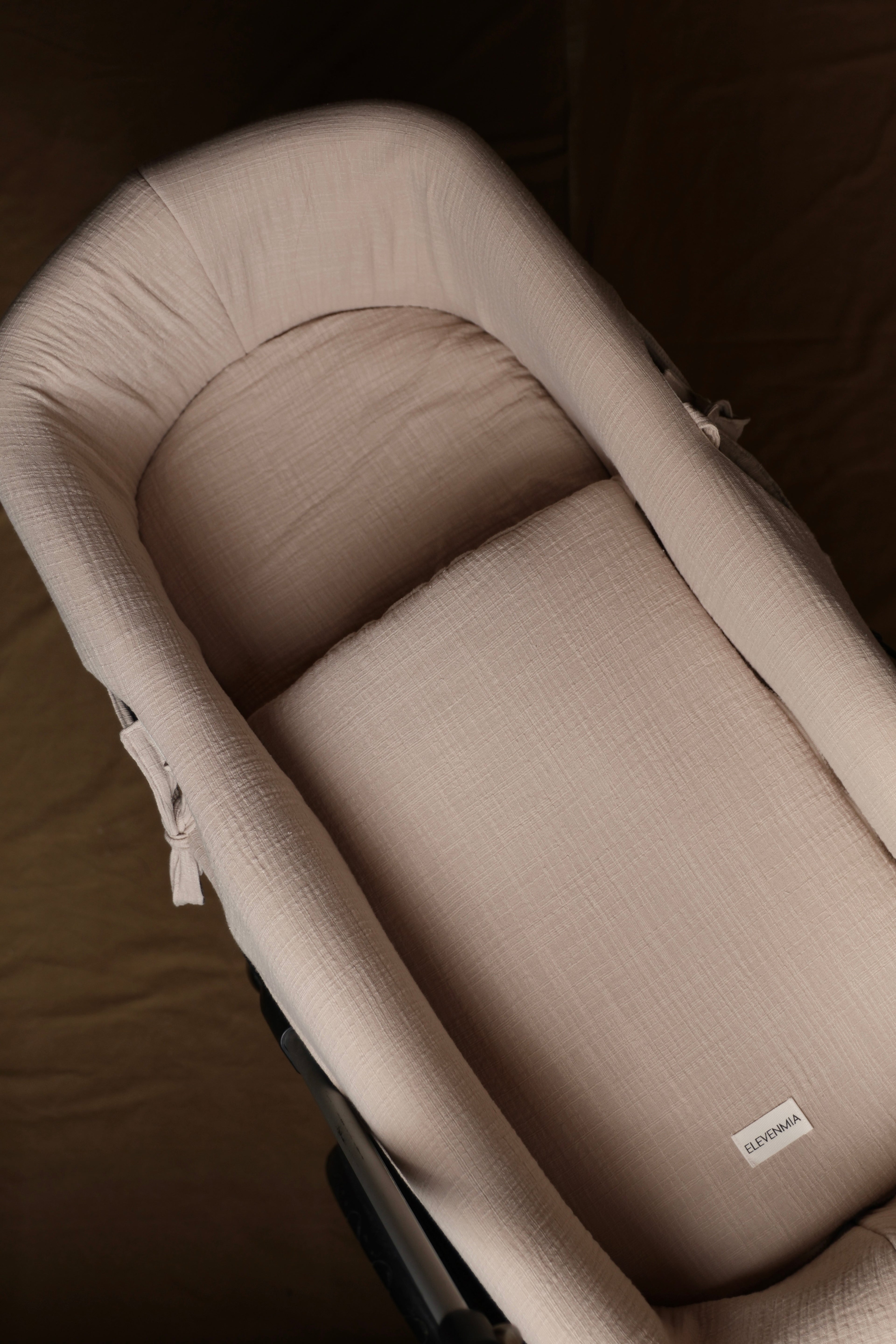 Vestidura Cochecito Gasa Rústica Arena + Gasa Cruda Reversible