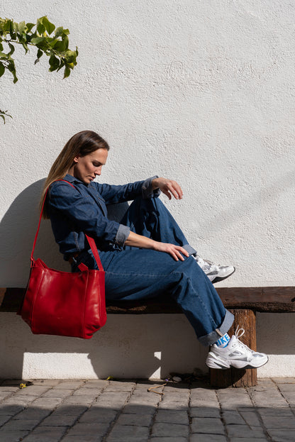 Bolso Piel con Piel Rojo Vino