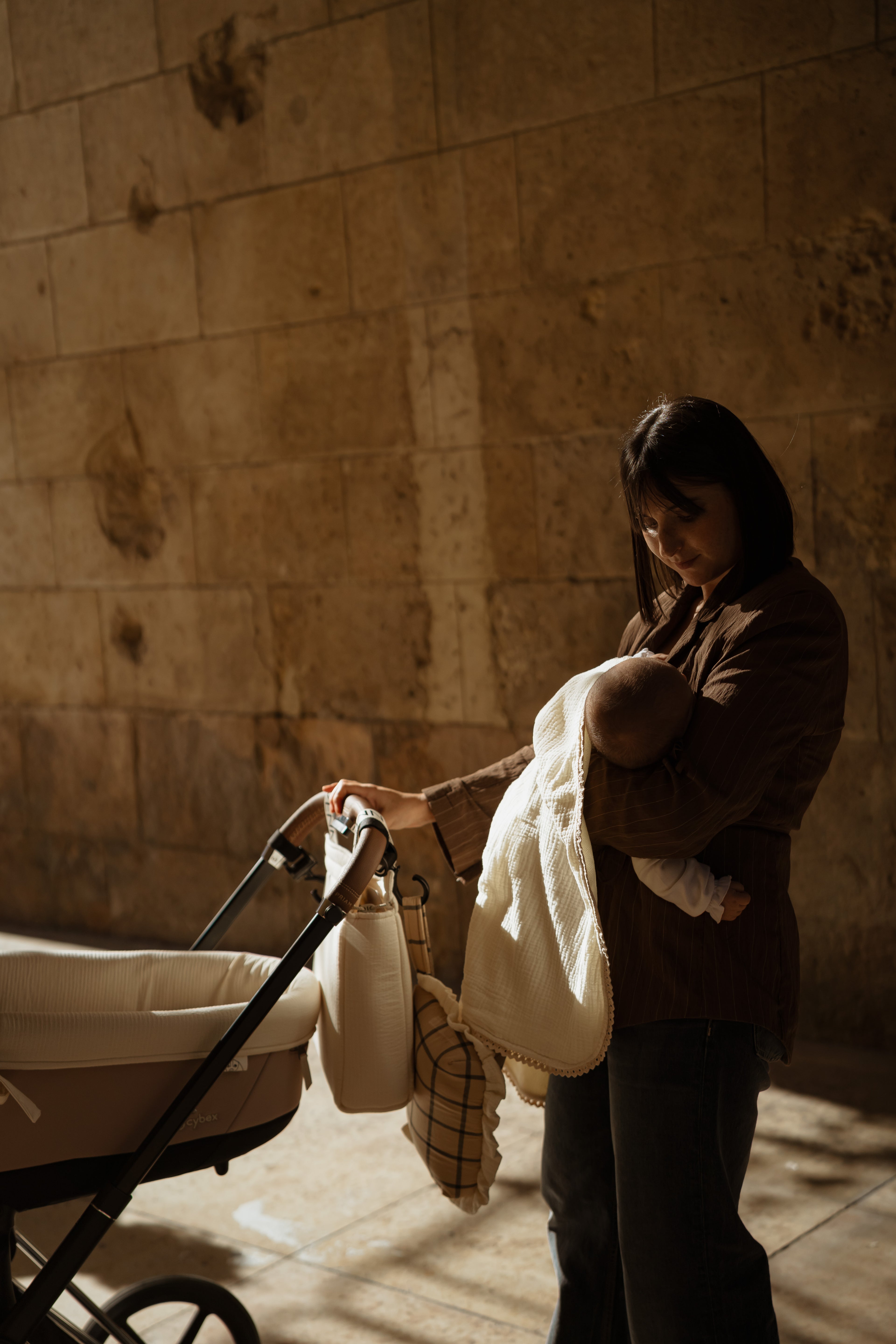 Neceser Volante Cuadro Ocre + Gasa Cruda