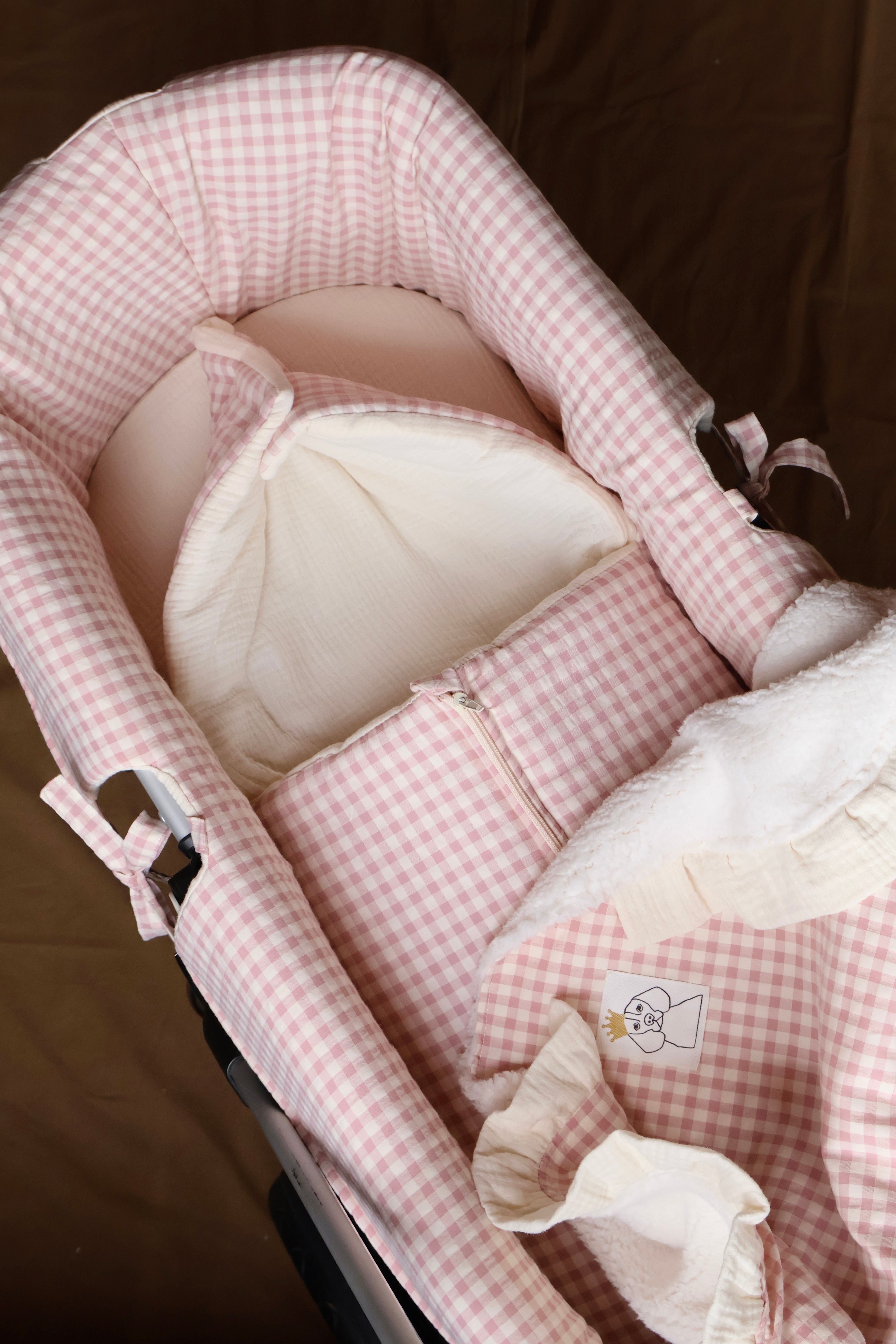 Sac panier rose Vichy + gaze brute