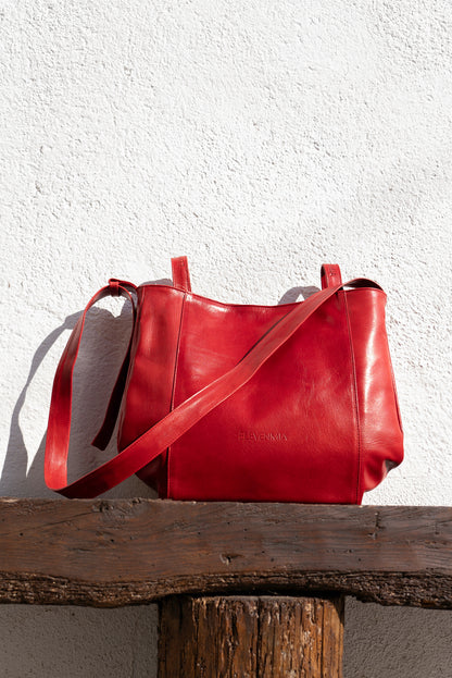 Bolso Piel con Piel Rojo Vino