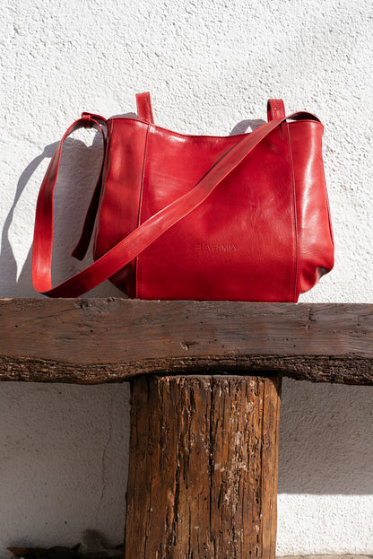 Bolso Piel con Piel Rojo Vino