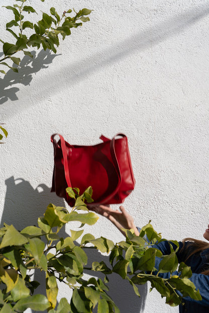 Bolso Piel con Piel Rojo Vino