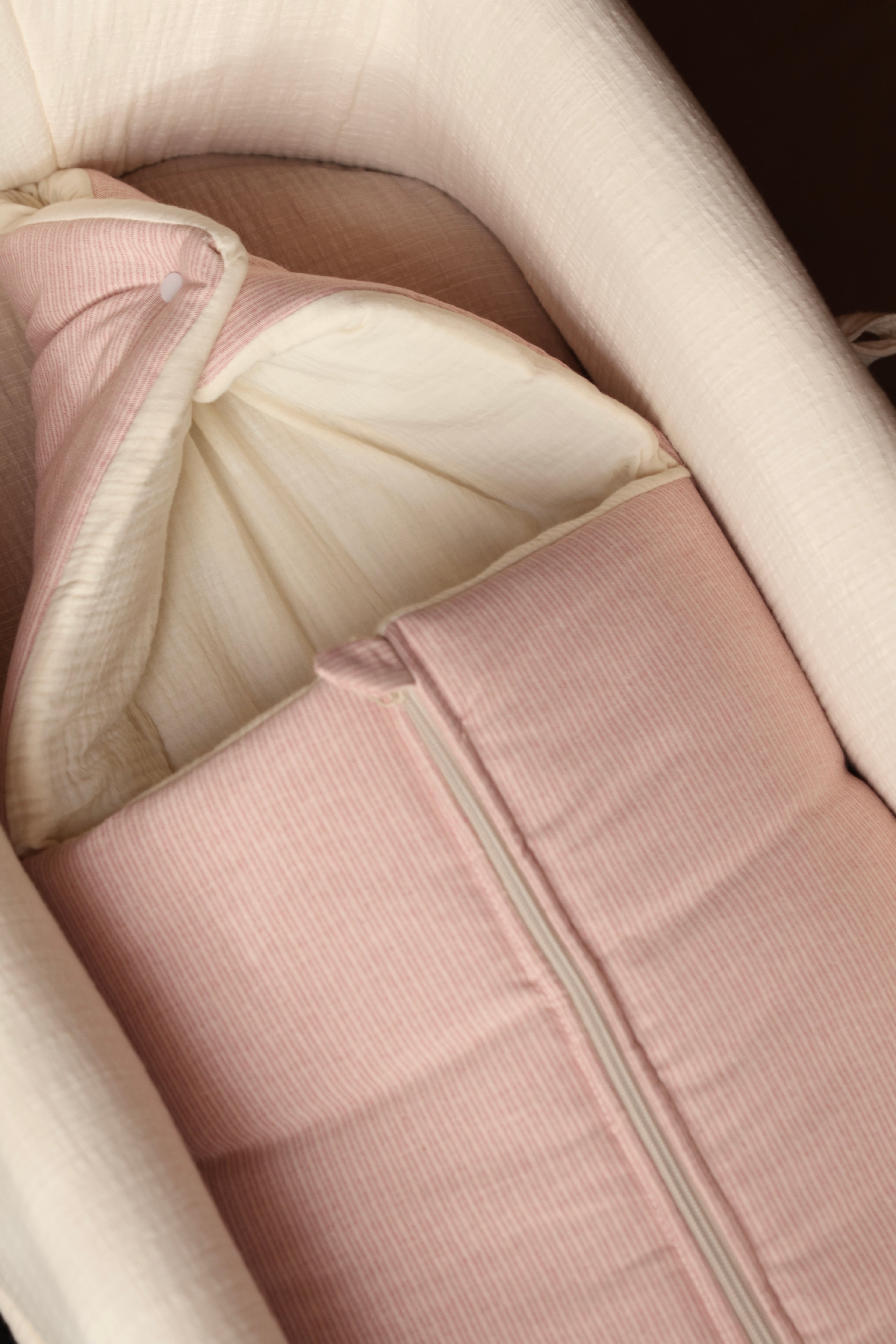 Saco Capazo Mini Stripe Rosa+ Gasa Cruda