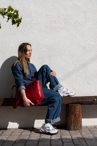 Bolso Piel con Piel Rojo Vino