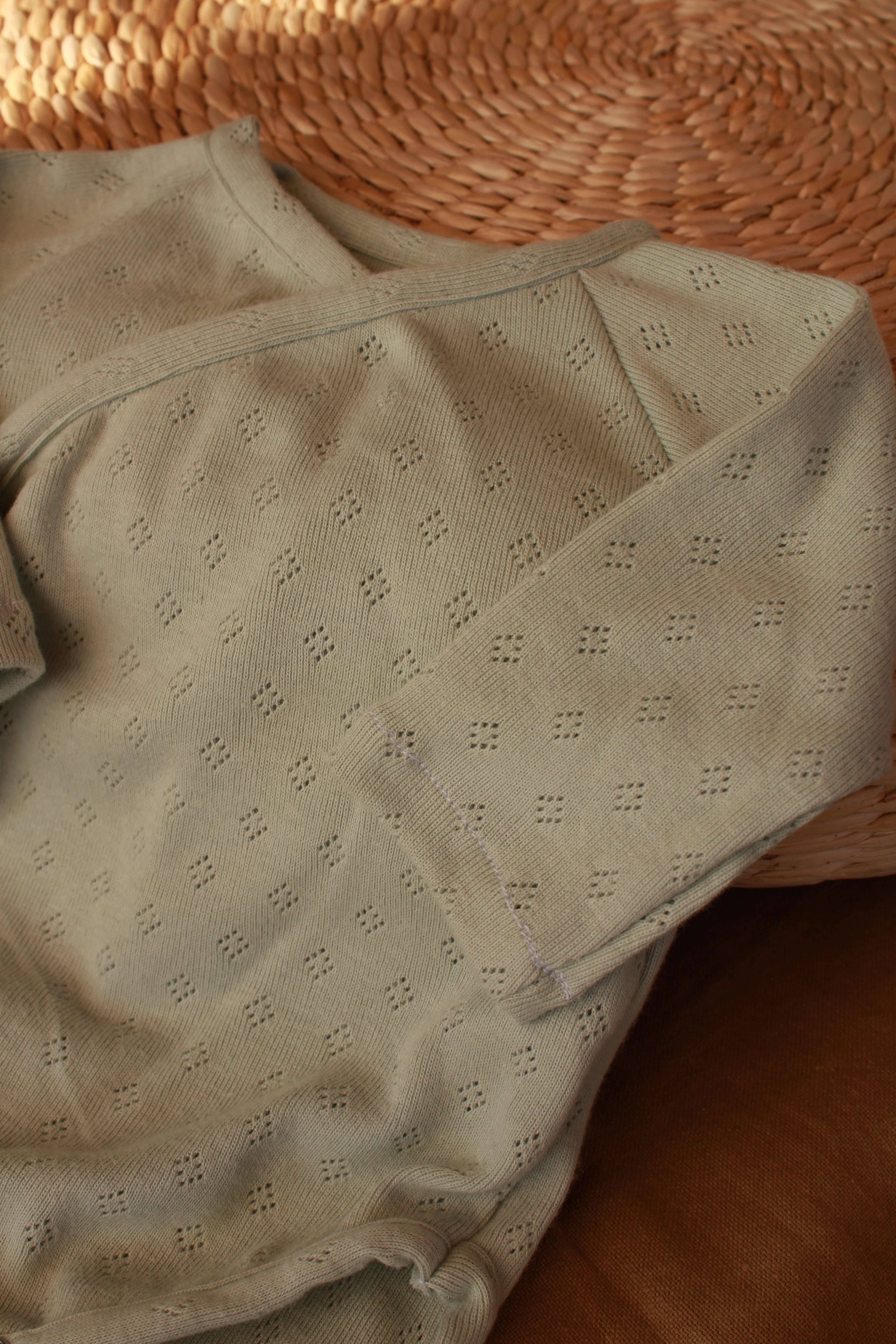 Conjunto Punto Calado Verde Agua Body + Polainas + Gorro Nudo