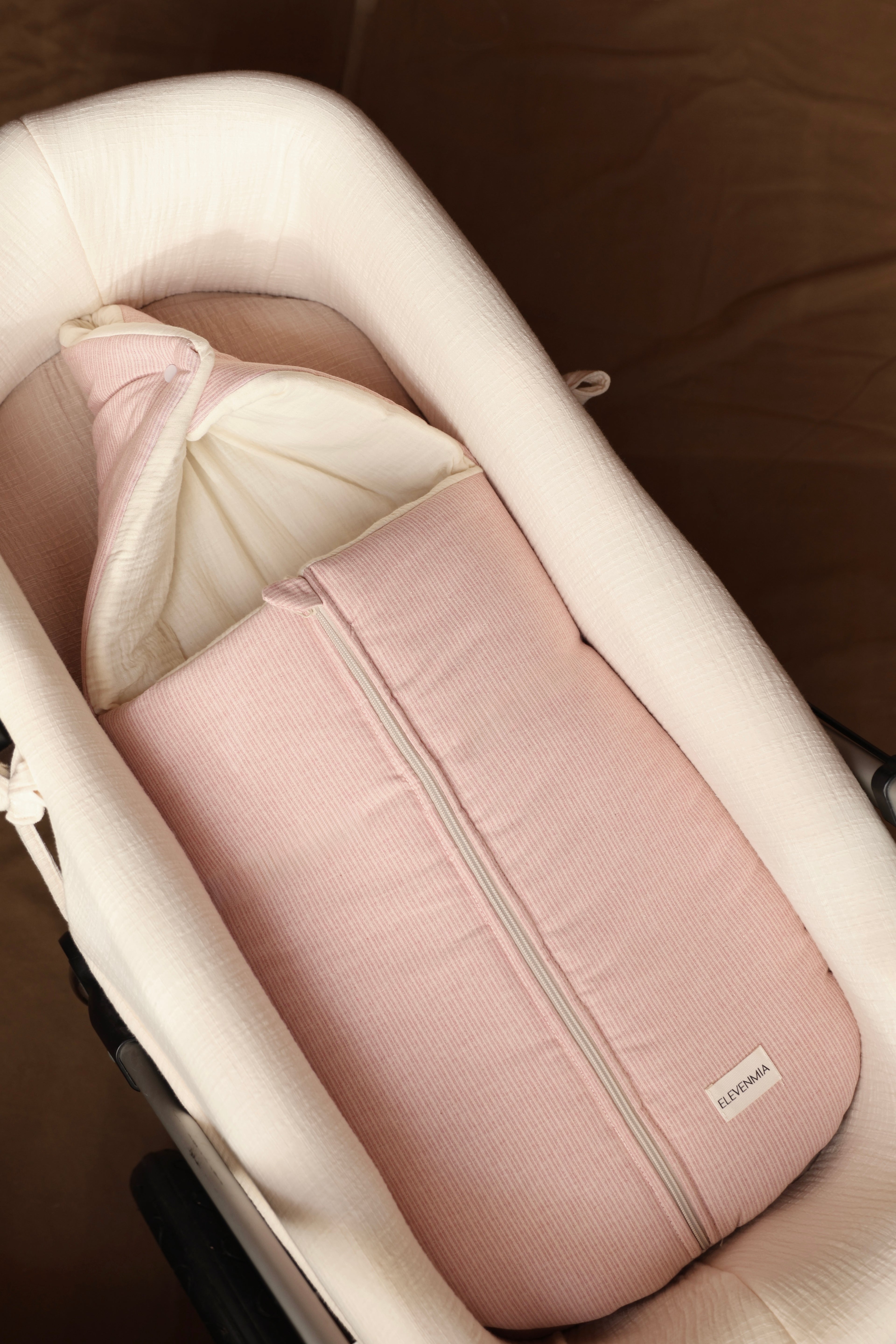 Saco Capazo Mini Stripe Rosa+ Gasa Cruda