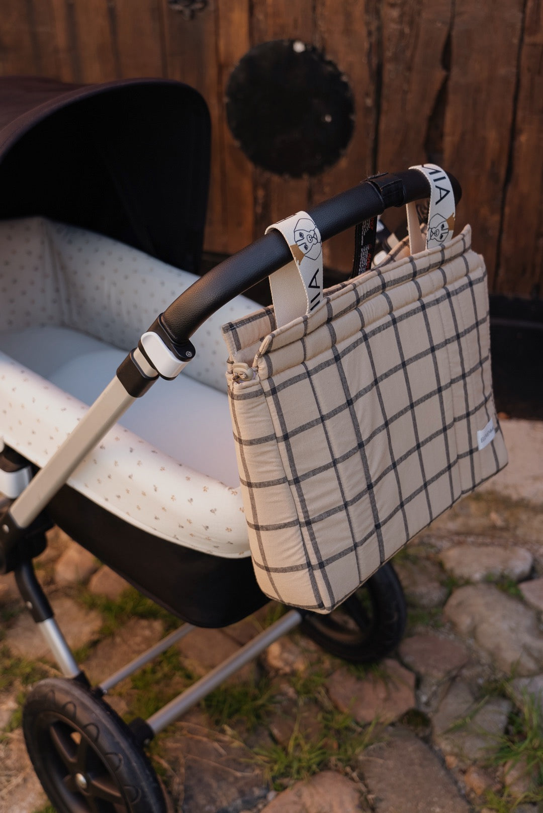 Grand sac à carreaux ocre