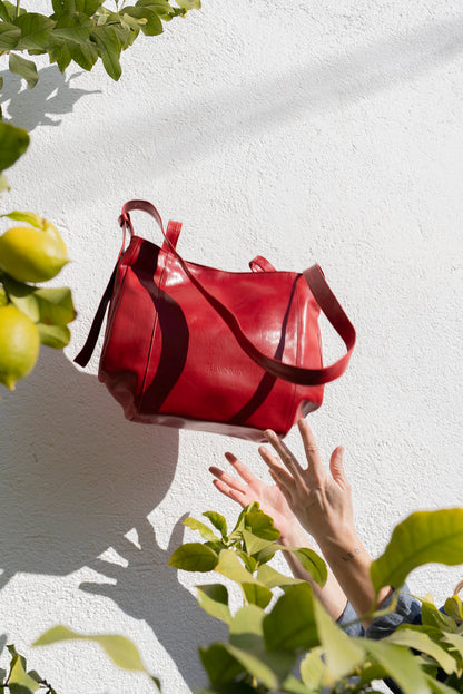 Bolso Piel con Piel Rojo Vino