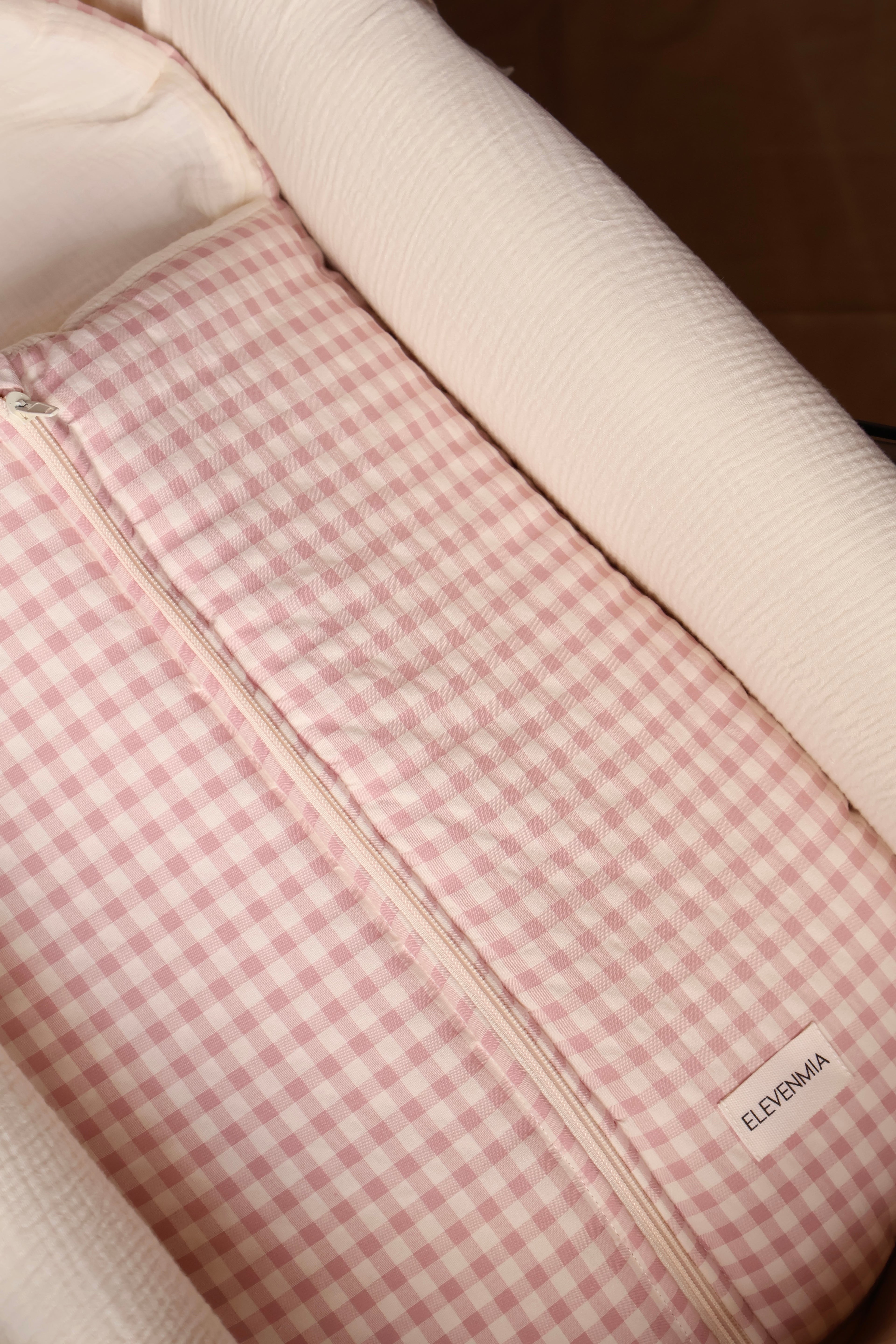 Sac panier rose Vichy + gaze brute