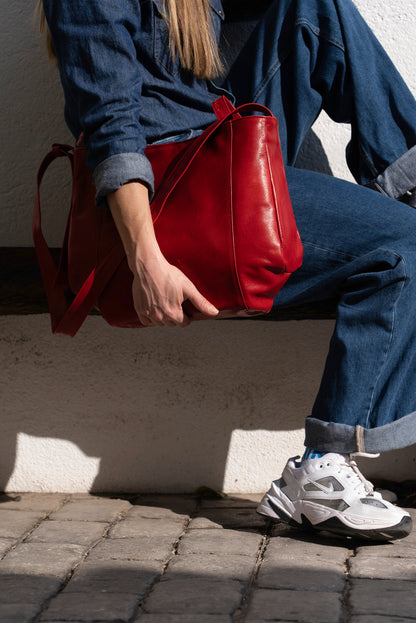 Bolso Piel con Piel Rojo Vino