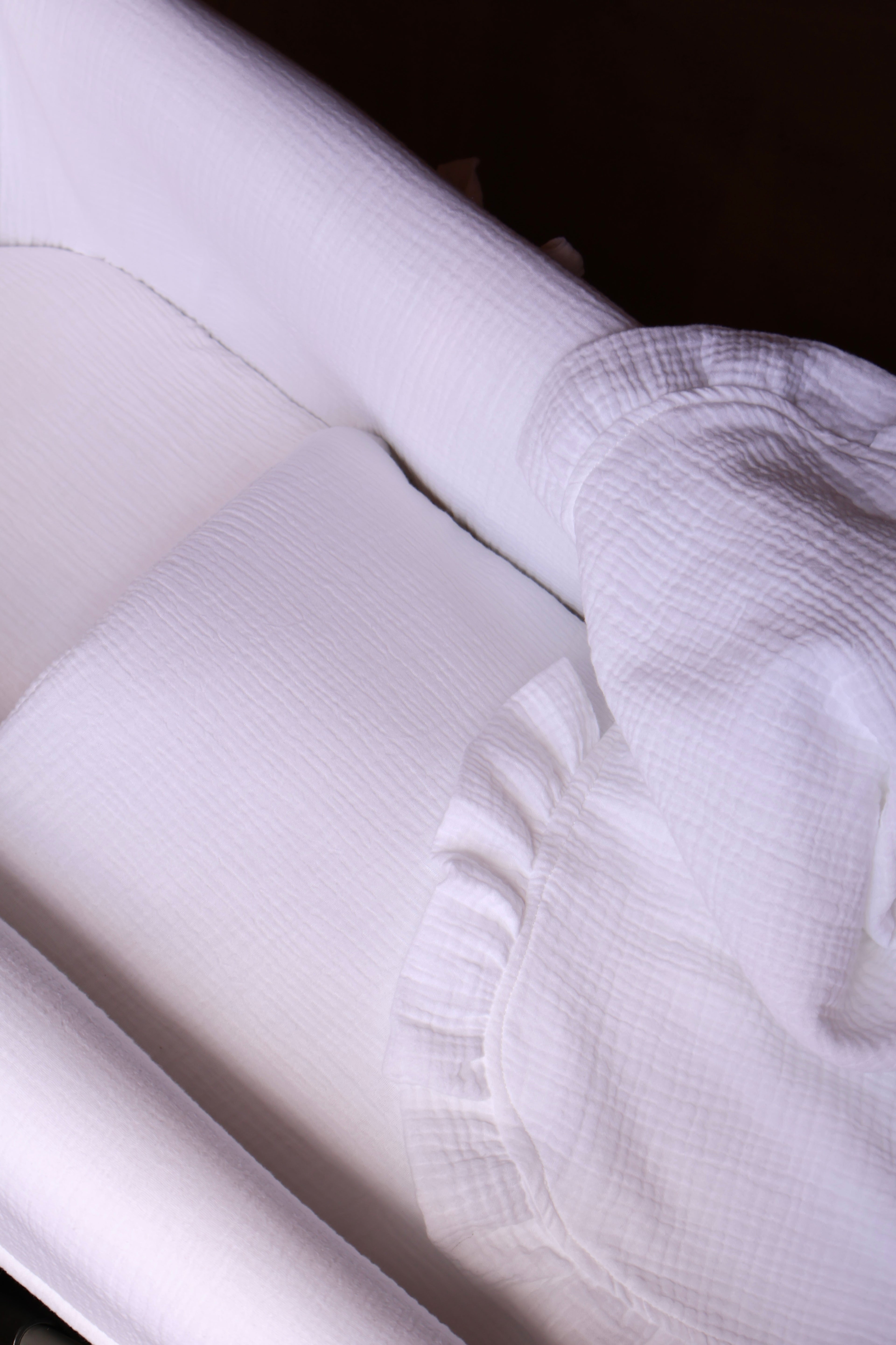 Lange en gaze blanche + volant en gaze blanche