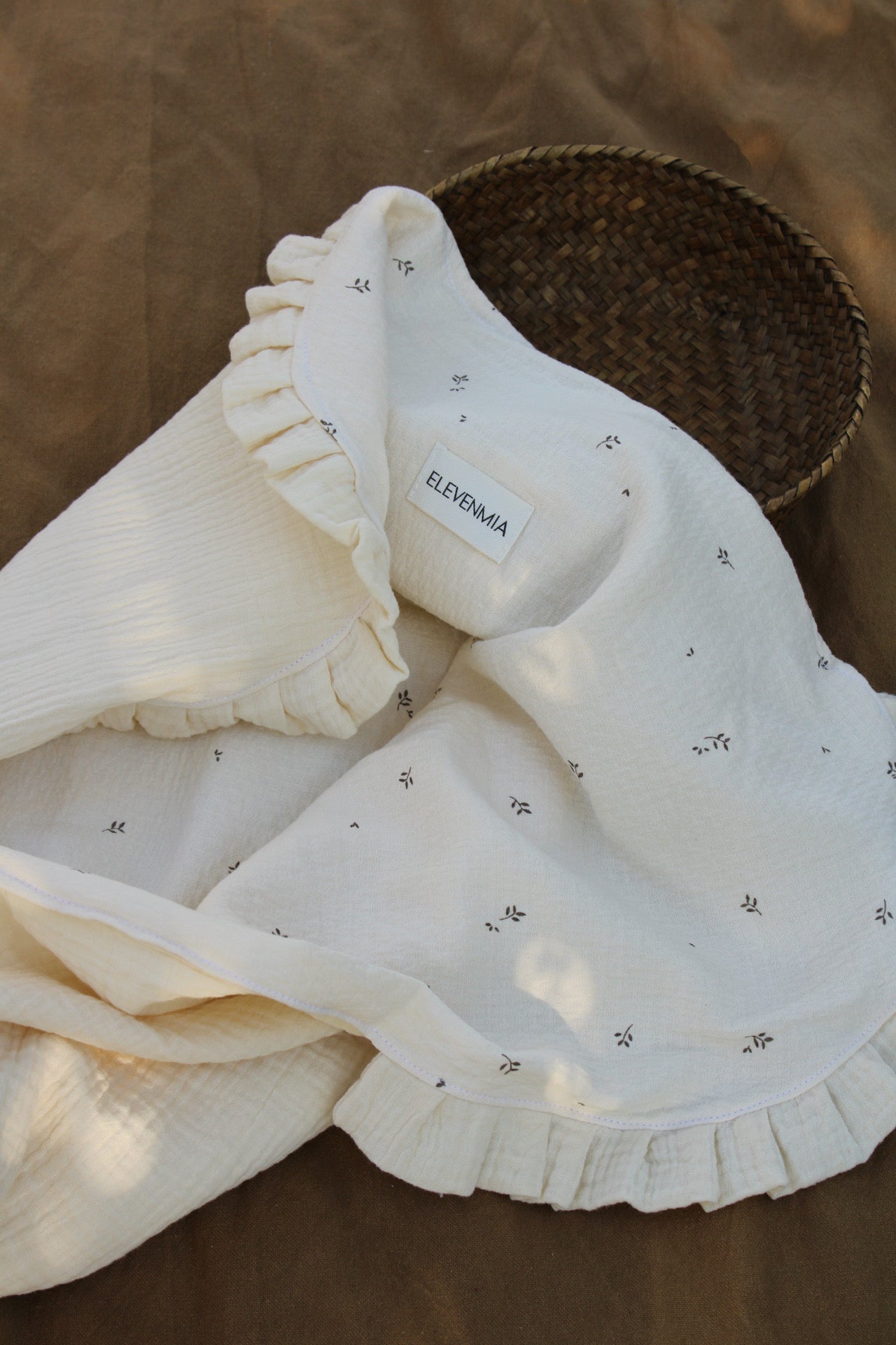 Lange imprimé nature + volants en mousseline brute