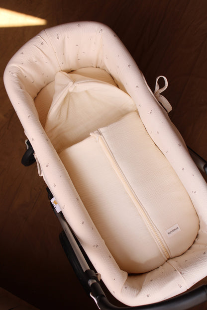 Carrycot Cover Mía Muslin + Beige Muslin