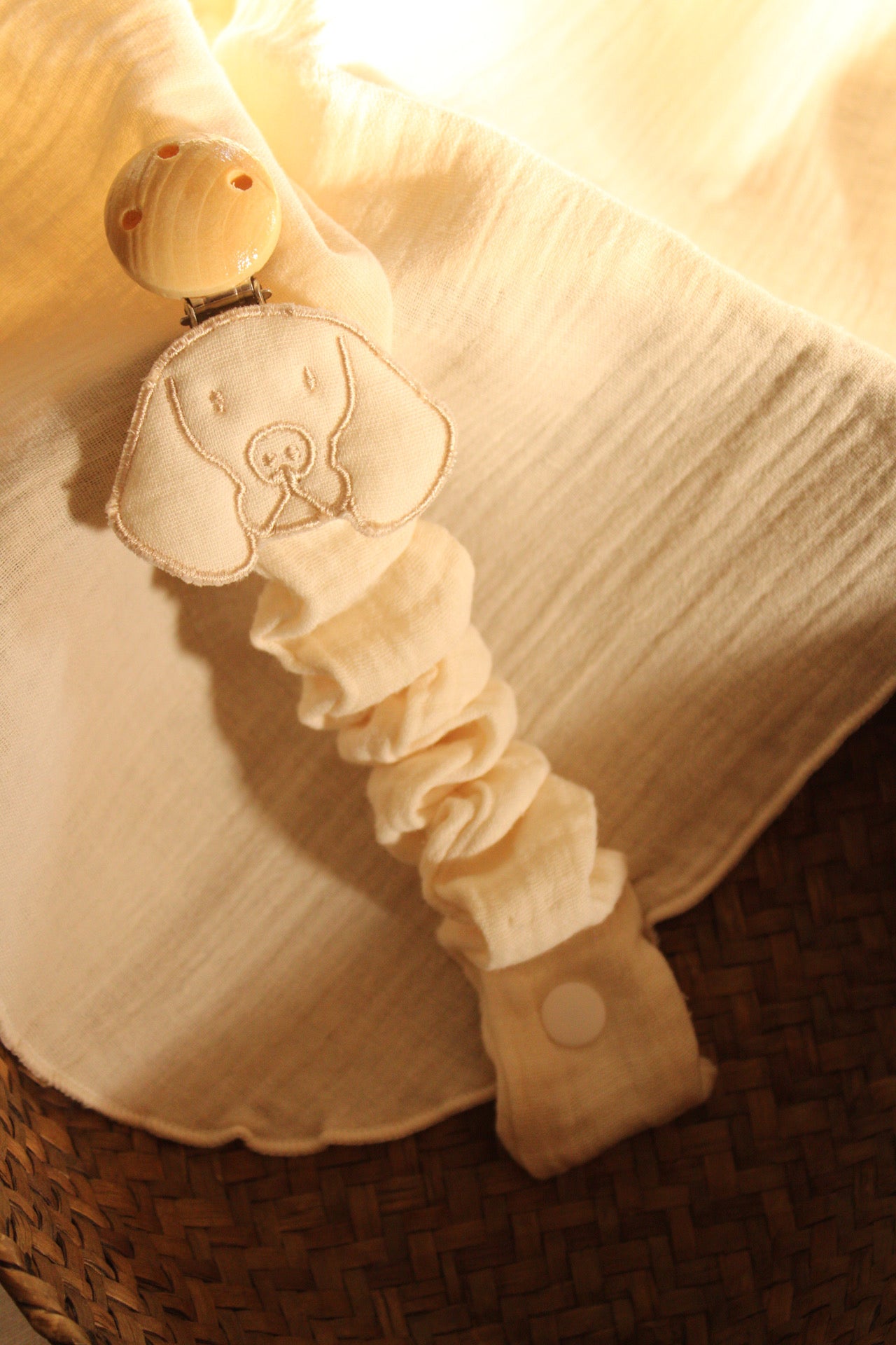 Beige Muslin Pacifier Holder