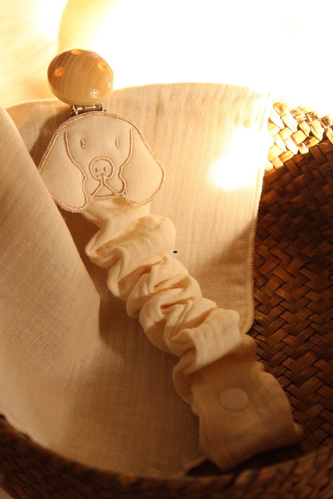 Beige Muslin Pacifier Holder