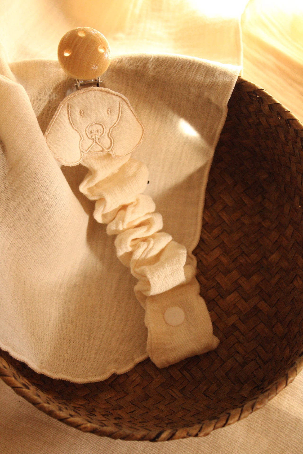 Beige Muslin Pacifier Holder