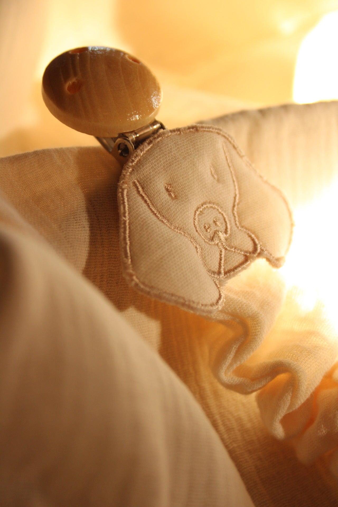 Beige Muslin Pacifier Holder